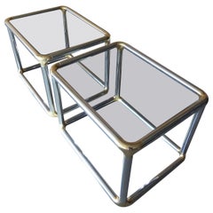Pair of 1970s Tubular Chrome and Brass Side Tables