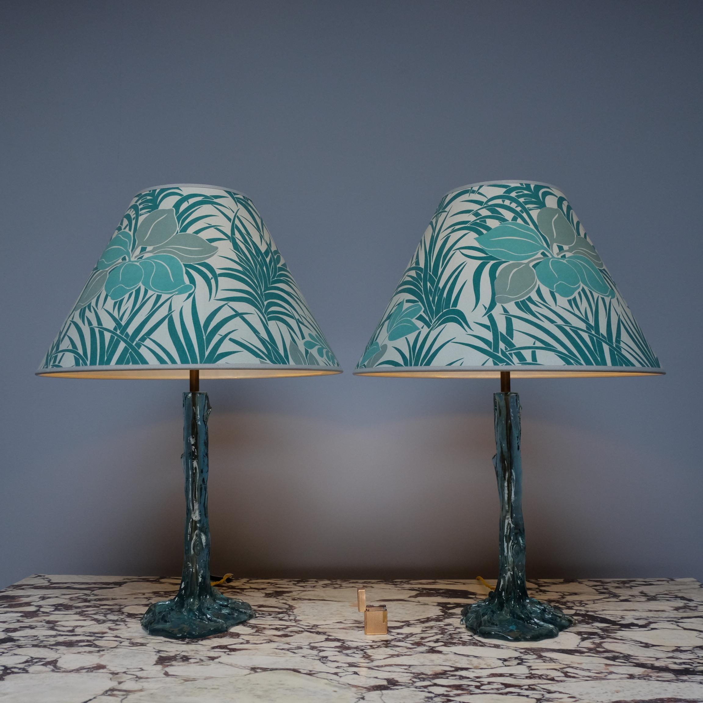 Pair of 1970s Turquoise Resin Tree & Roots Table Lamps Inc Original Shades In Good Condition In London, GB