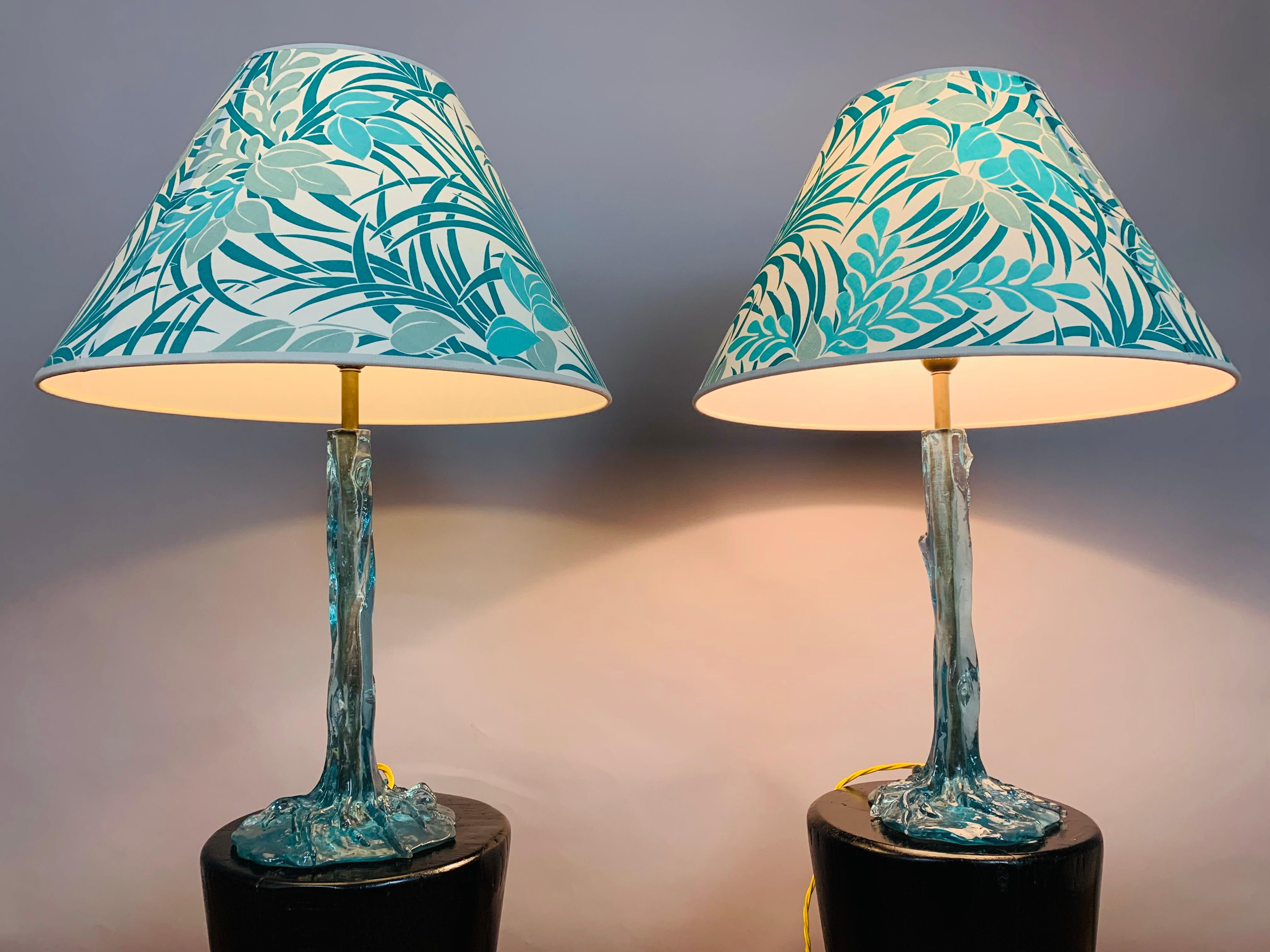 Pair of 1970s Turquoise Resin Tree & Roots Table Lamps Inc Original Shades 7