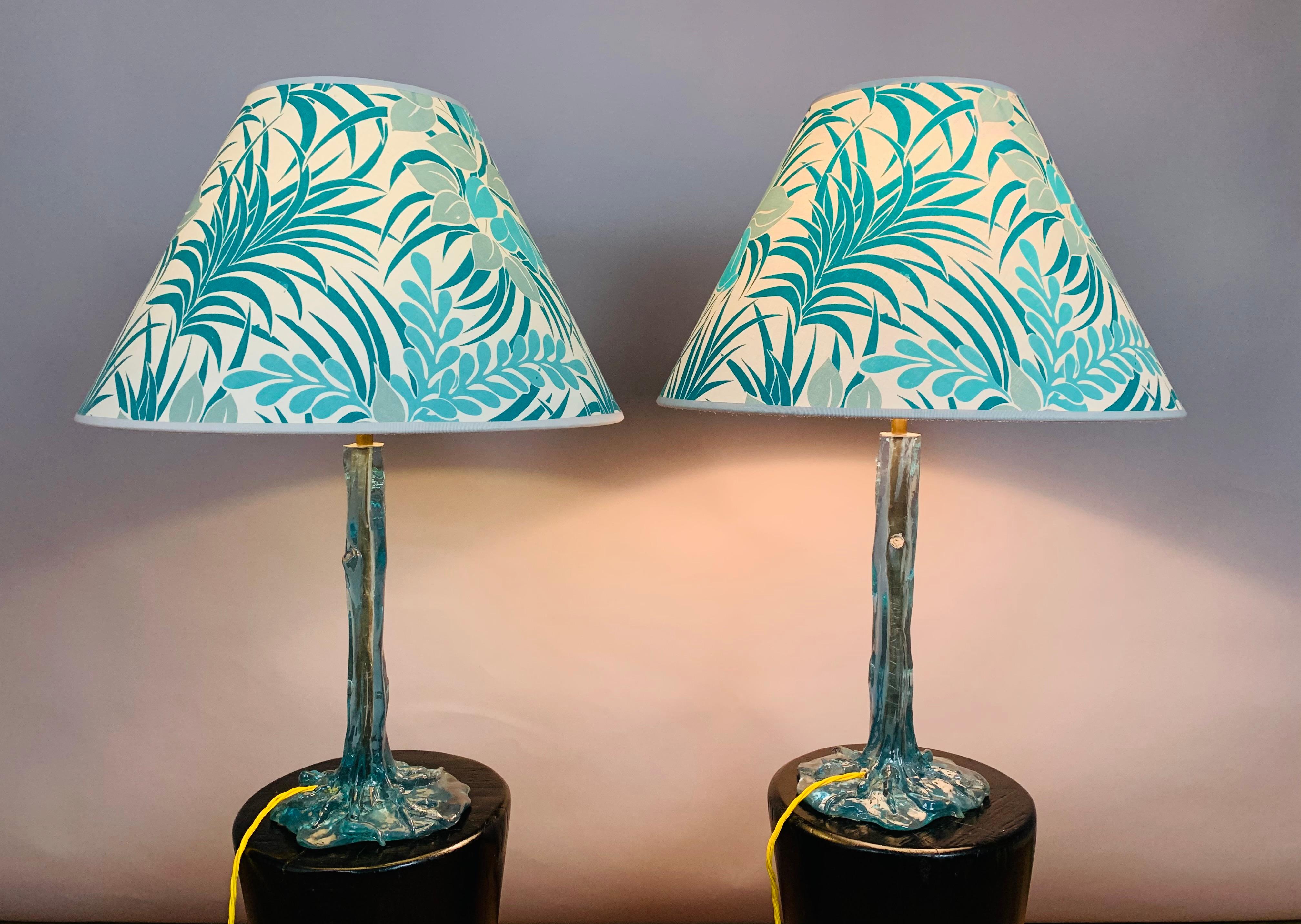 20th Century Pair of 1970s Turquoise Resin Tree & Roots Table Lamps Inc Original Shades