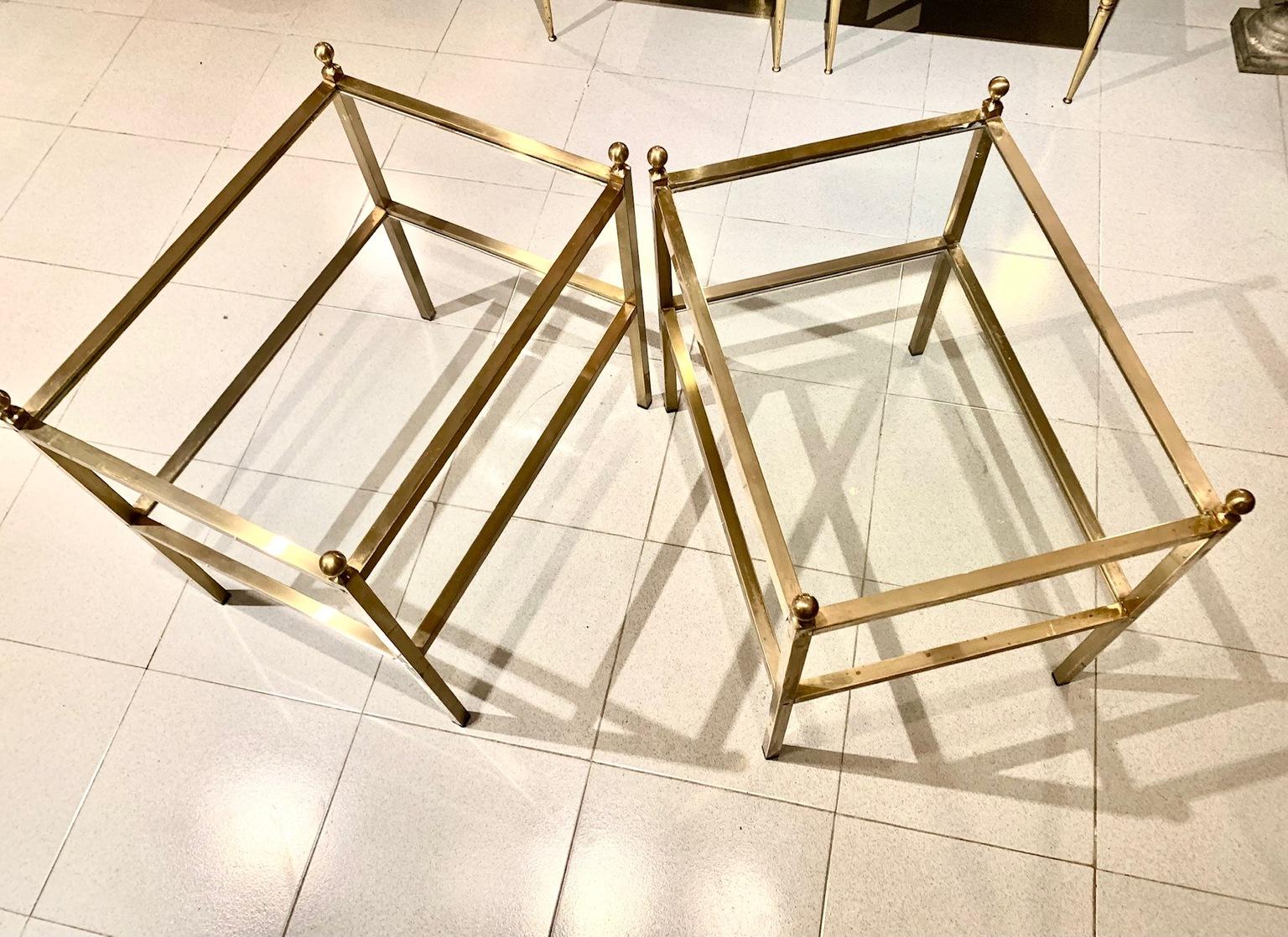 Pair of 1970s Two Tier Brass an Glass Side Tables For Sale 4