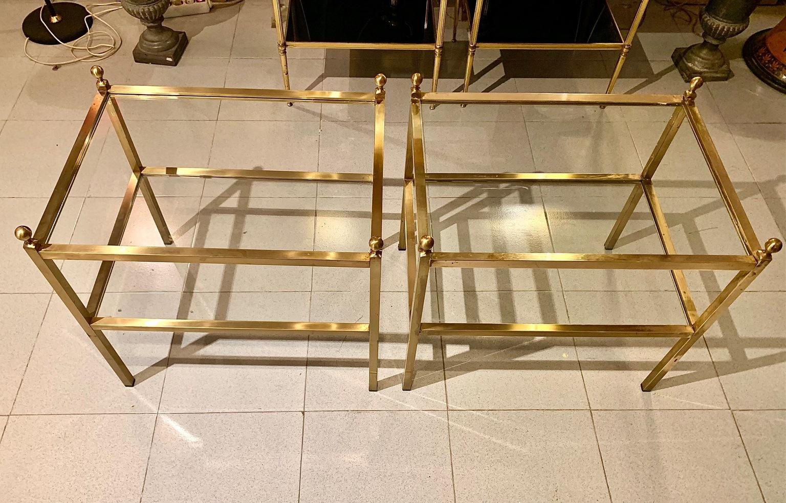 Pair of 1970s Two Tier Brass an Glass Side Tables For Sale 5