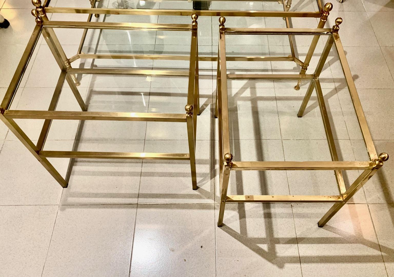 Pair of 1970s Two Tier Brass an Glass Side Tables For Sale 7