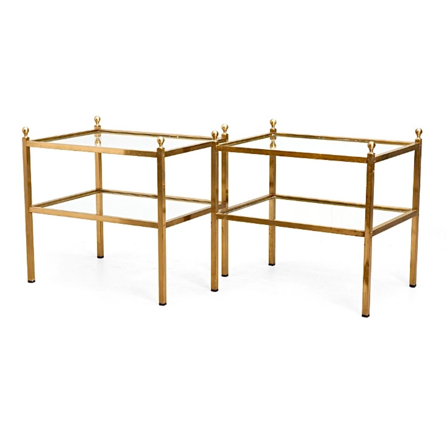 Pair of 1970s Two Tier Brass an Glass Side Tables For Sale 8
