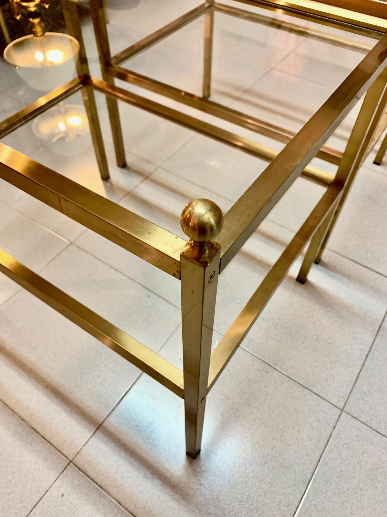 Pair of 1970s Two Tier Brass an Glass Side Tables For Sale 11