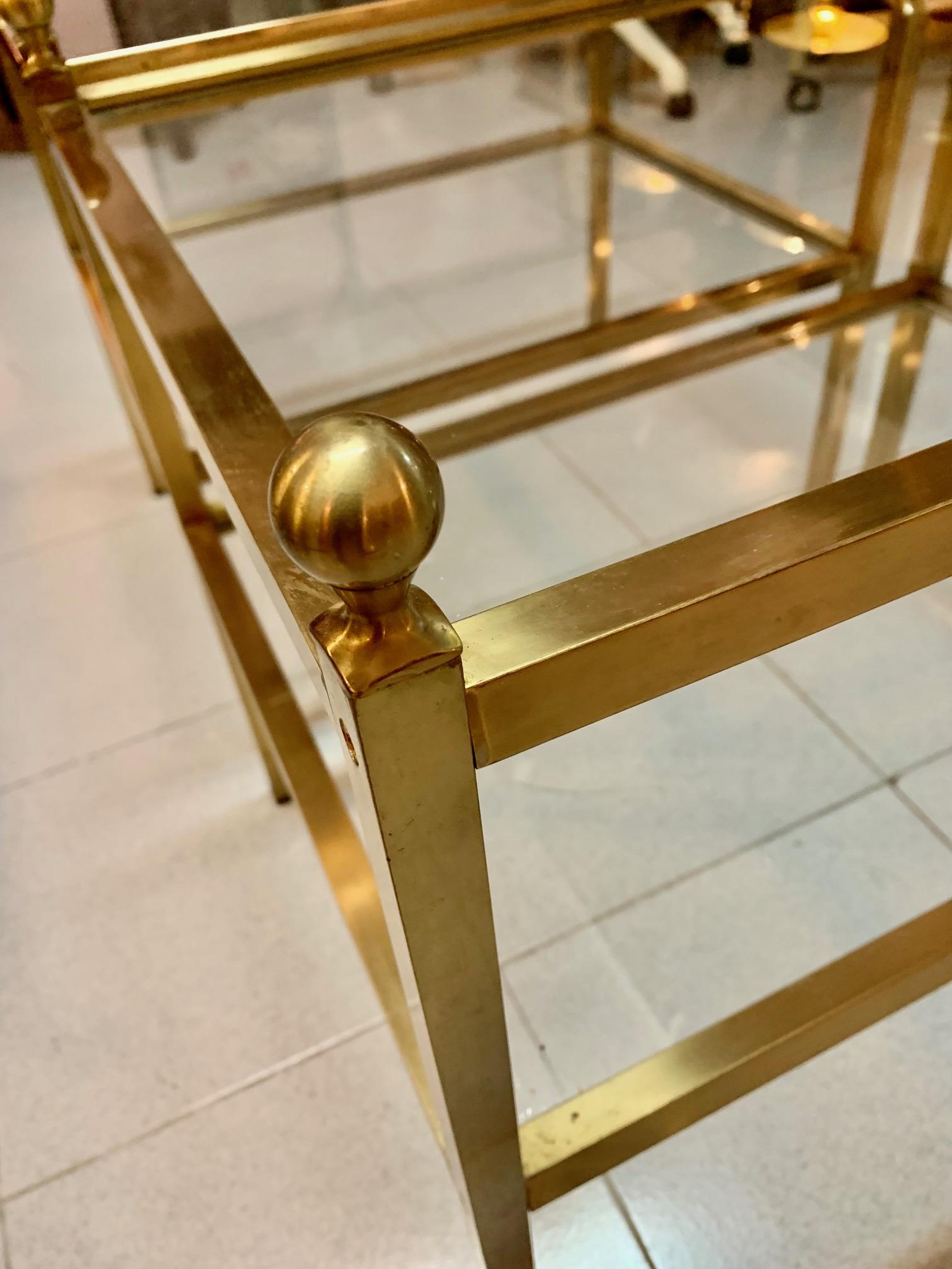 Pair of 1970s Two Tier Brass an Glass Side Tables In Good Condition For Sale In Madrid, ES