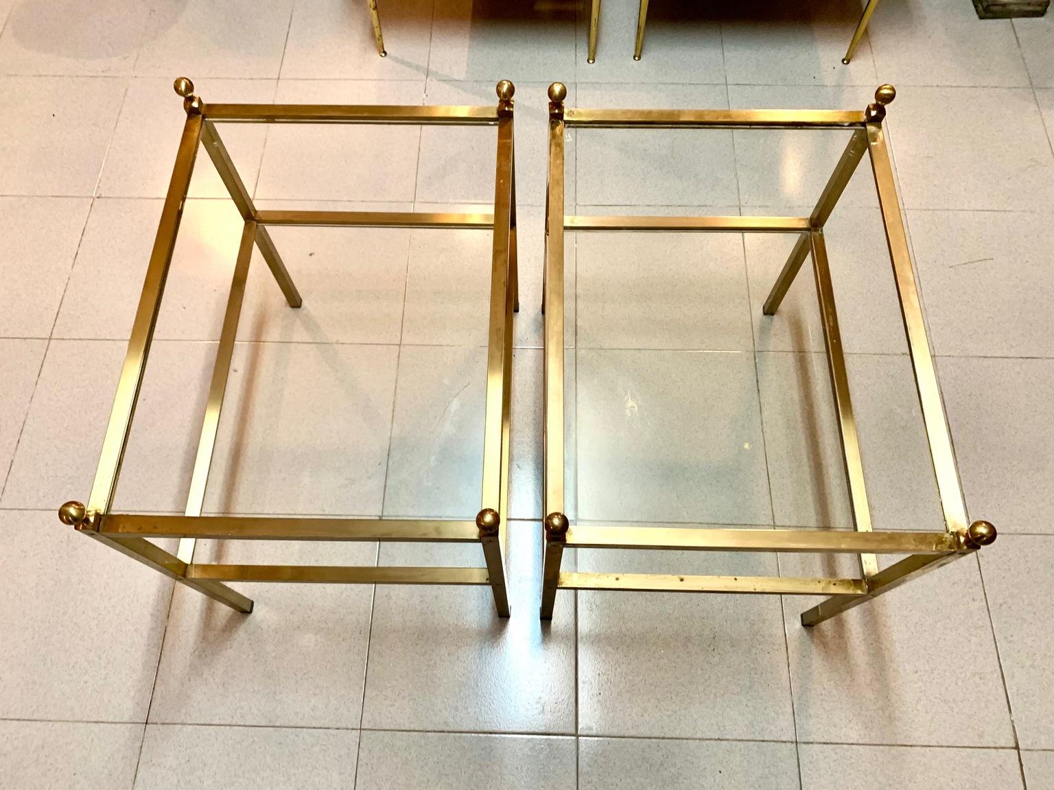 20th Century Pair of 1970s Two Tier Brass an Glass Side Tables For Sale