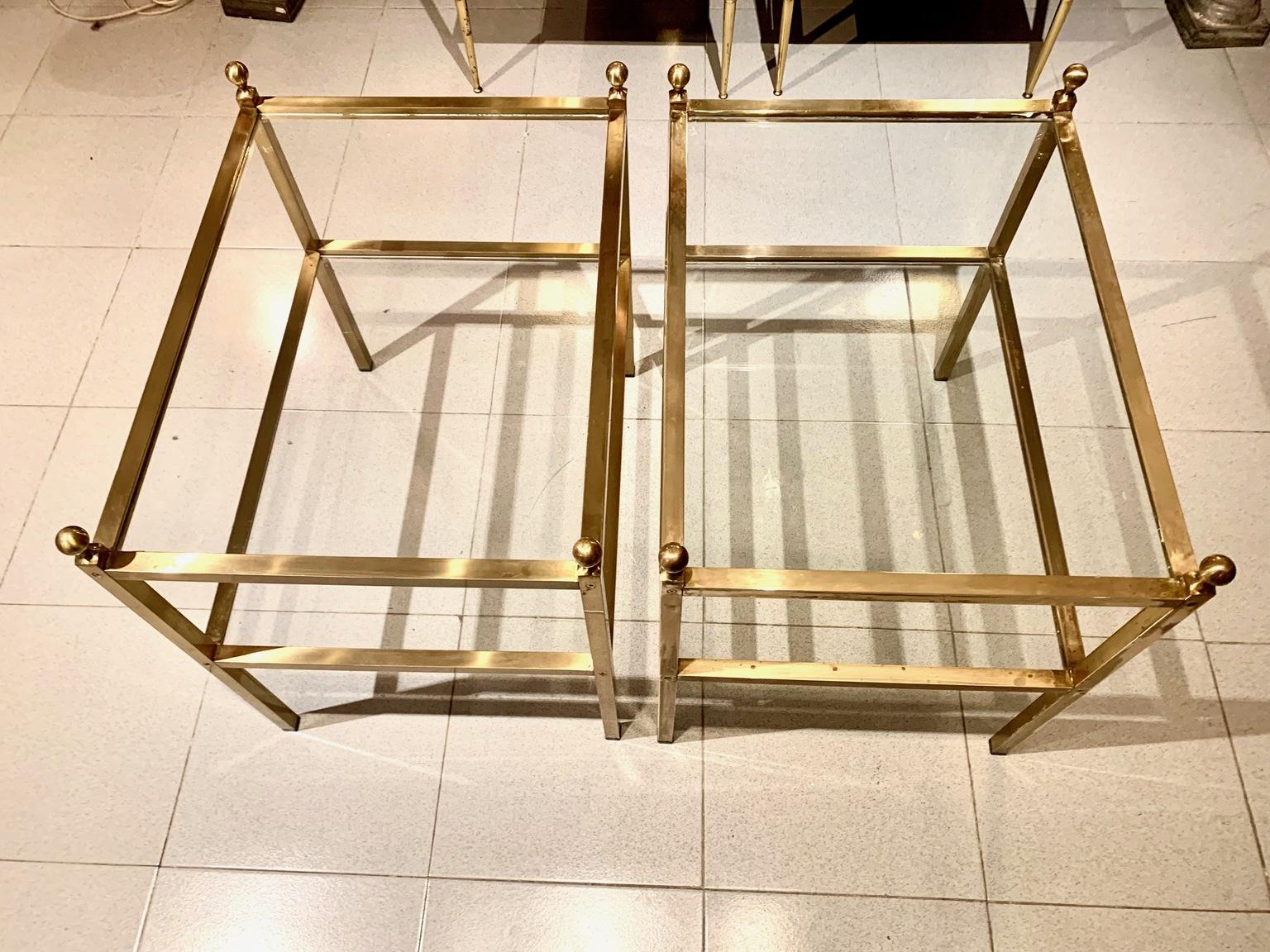 Pair of 1970s Two Tier Brass an Glass Side Tables For Sale 1