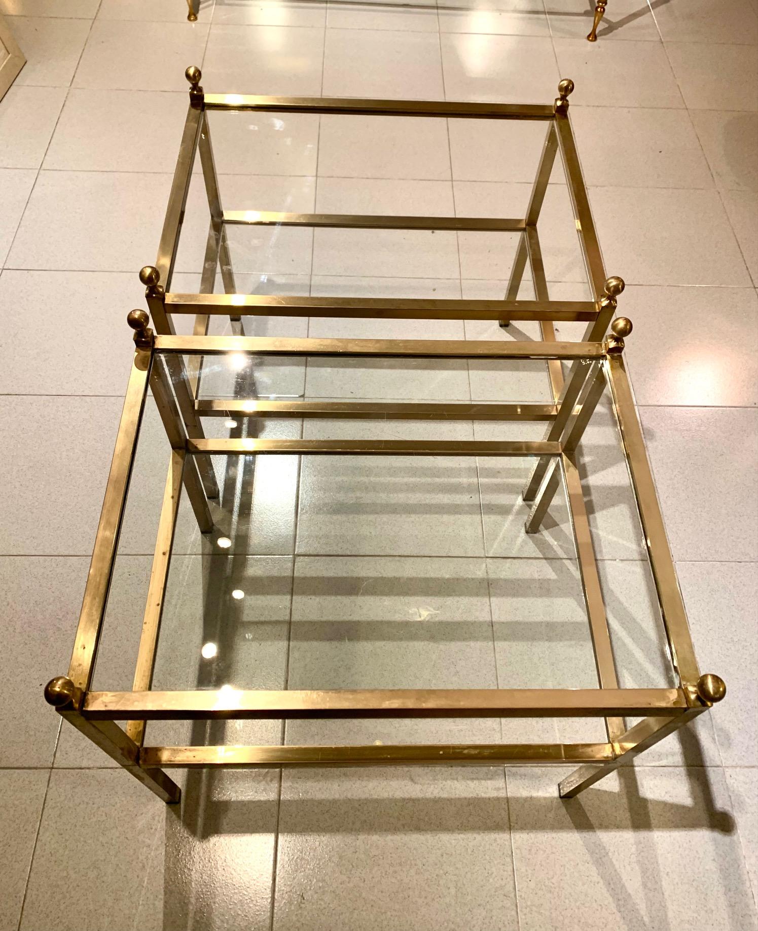 Pair of 1970s Two Tier Brass an Glass Side Tables For Sale 3