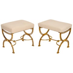 Pair of 1970s Vintage Brass Stools