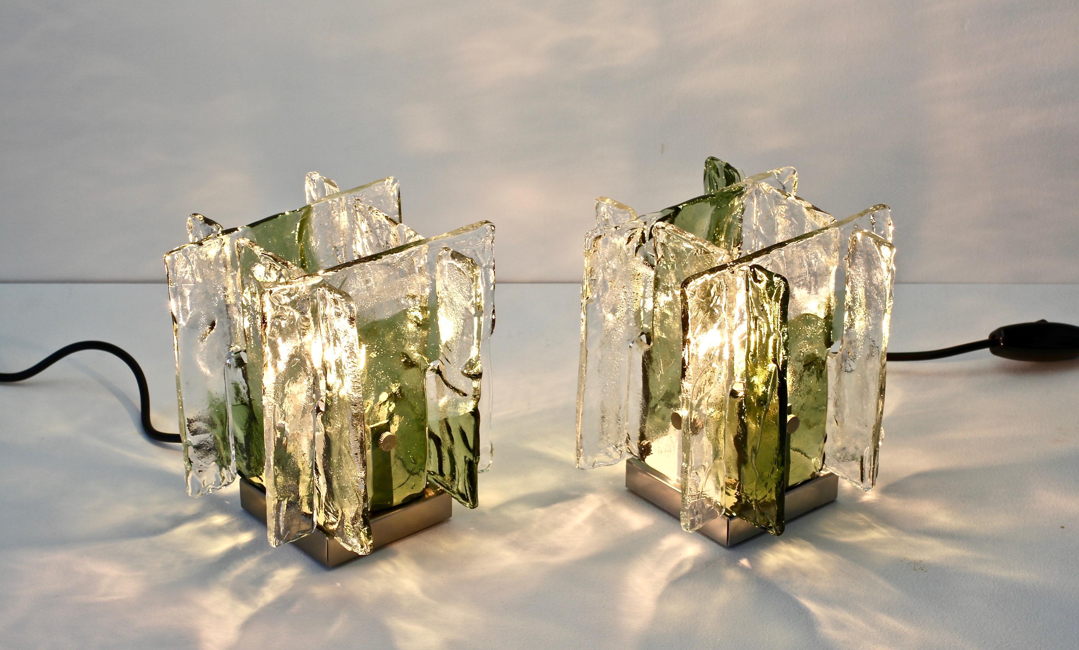 Pair of 1970s Vintage Carlo Nason for Mazzega Green and Clear Glass Table Lamps 2