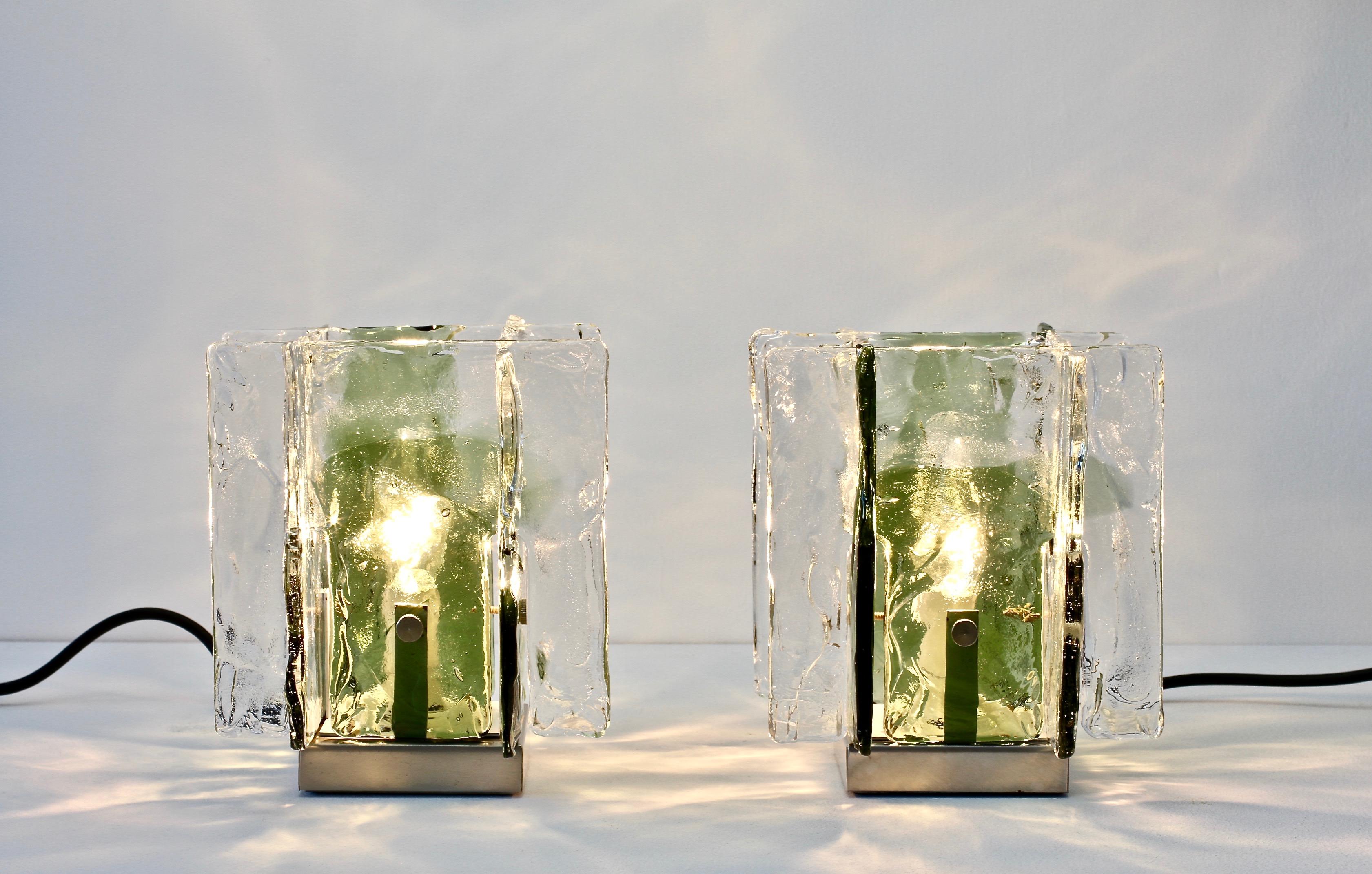 Pair of 1970s Vintage Carlo Nason for Mazzega Green and Clear Glass Table Lamps 3