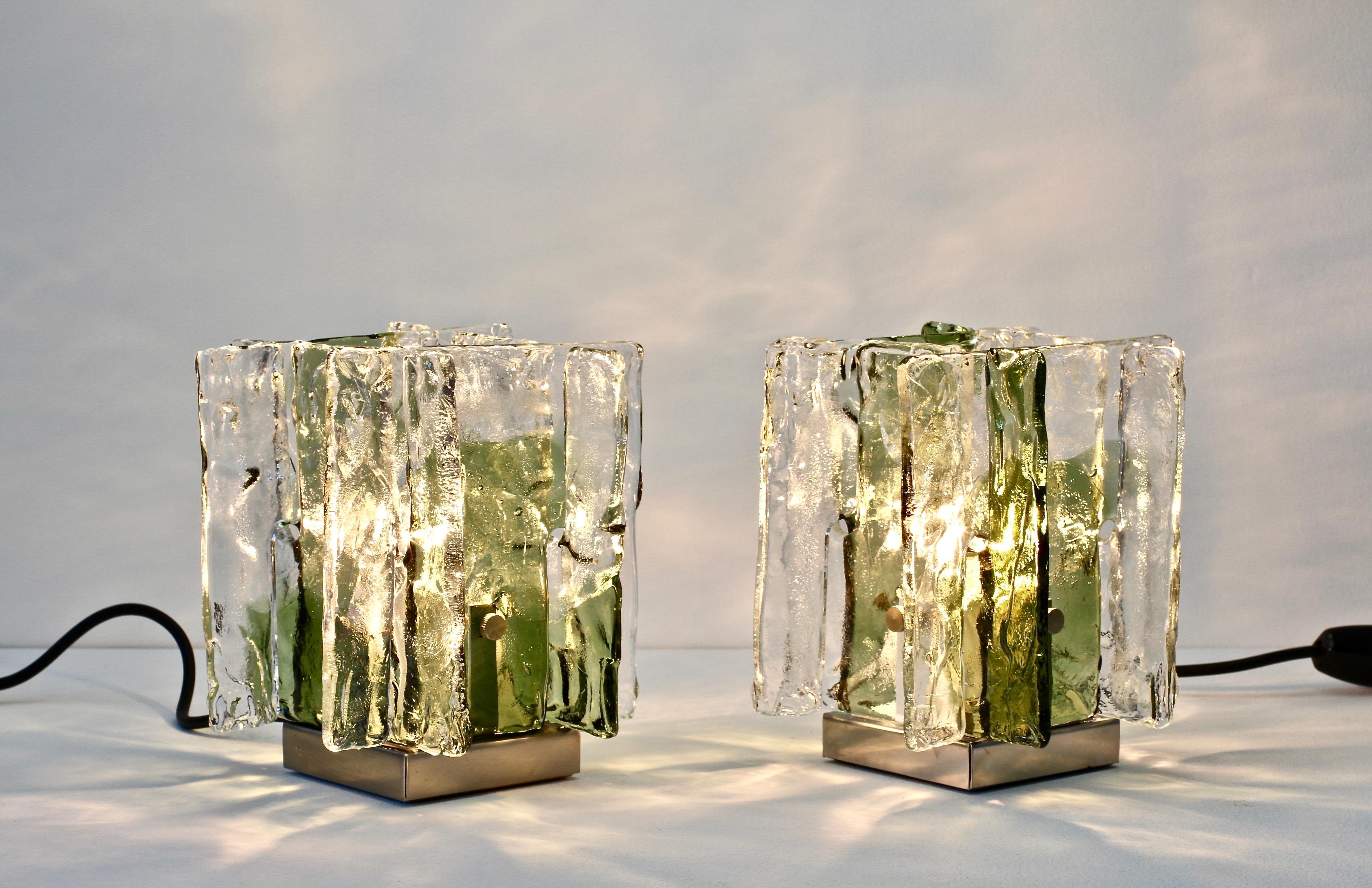 Pair of 1970s Vintage Carlo Nason for Mazzega Green and Clear Glass Table Lamps 9