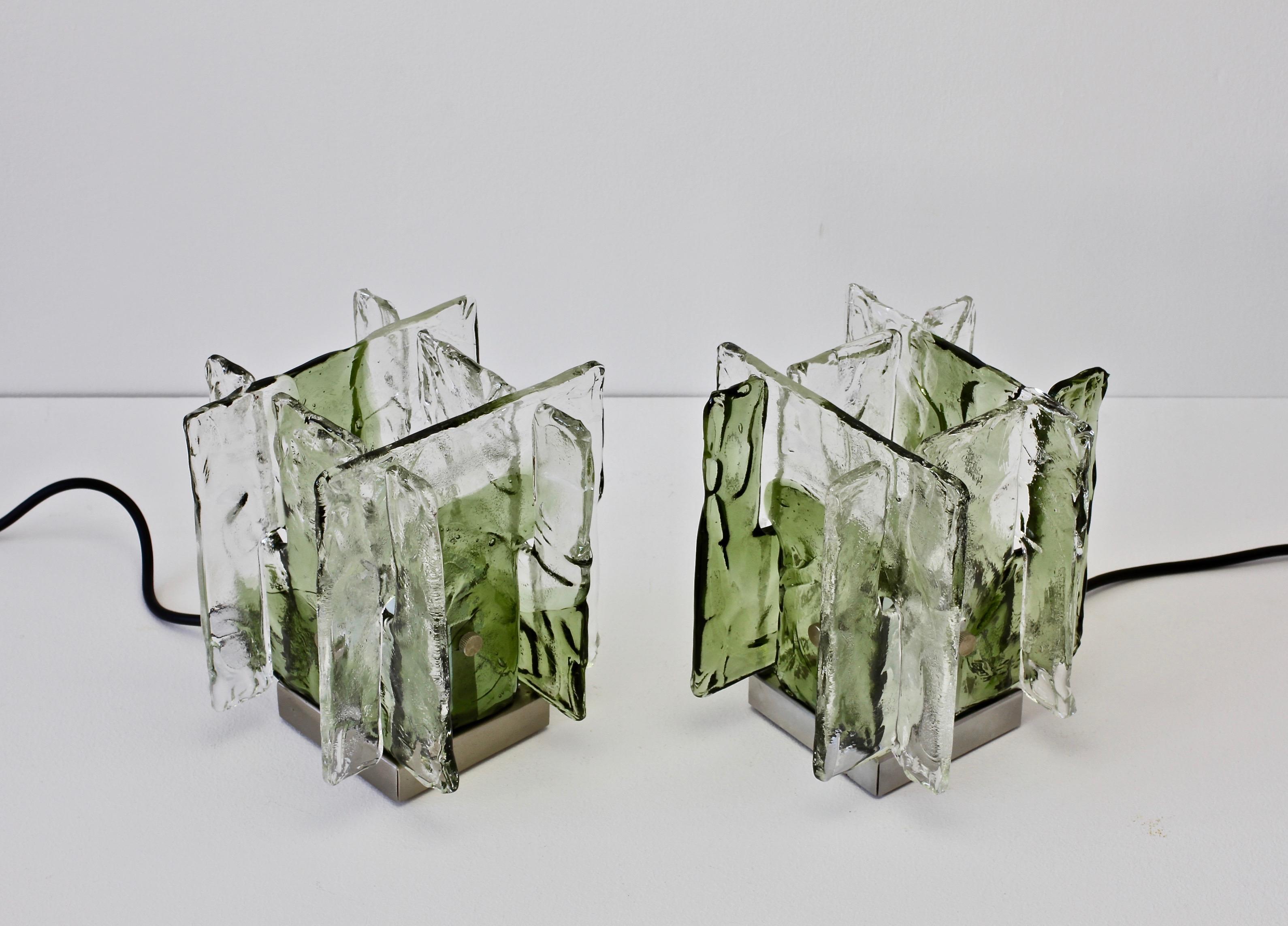 Mid-Century Modern Pair of 1970s Vintage Carlo Nason for Mazzega Green and Clear Glass Table Lamps