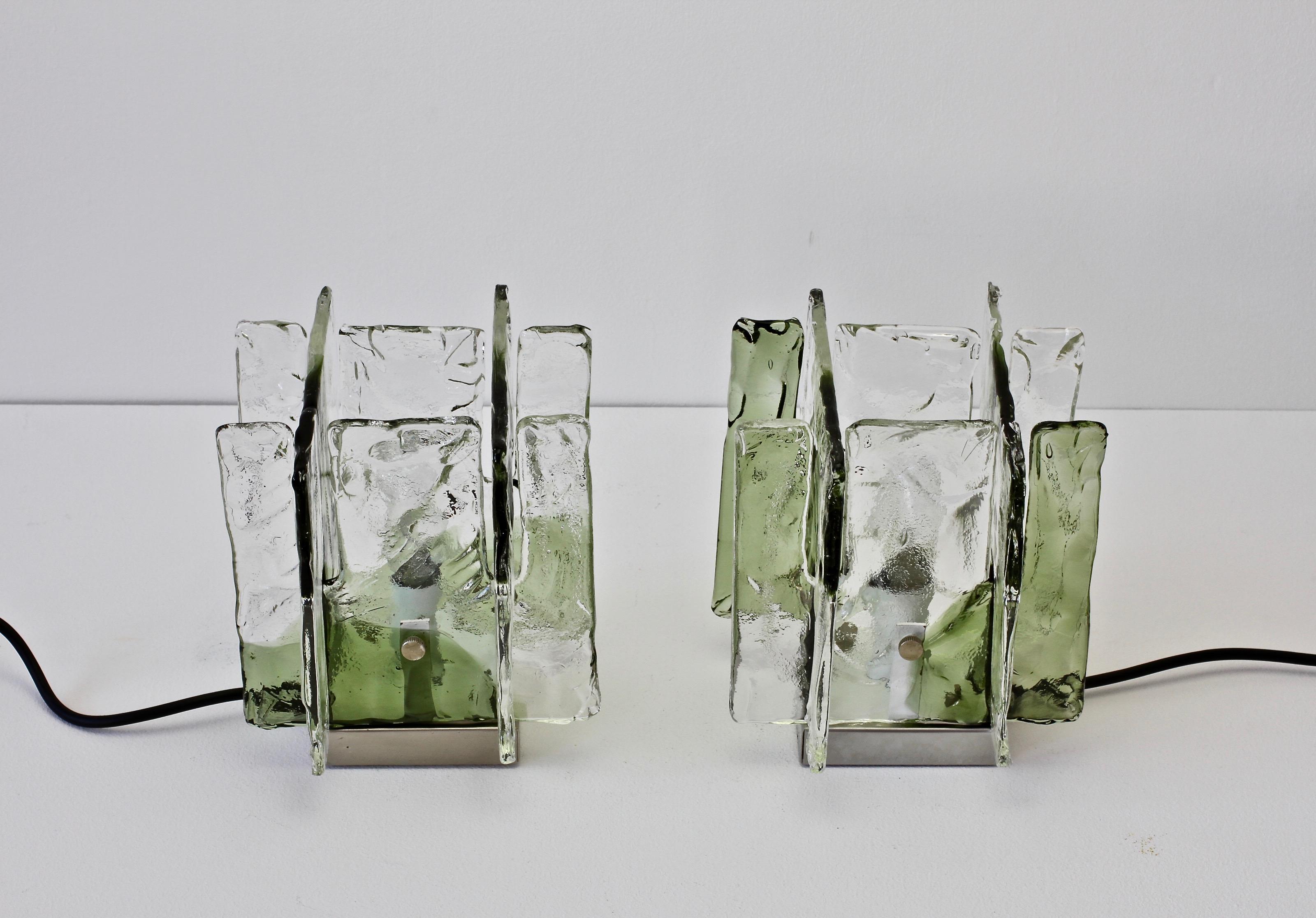 Italian Pair of 1970s Vintage Carlo Nason for Mazzega Green and Clear Glass Table Lamps