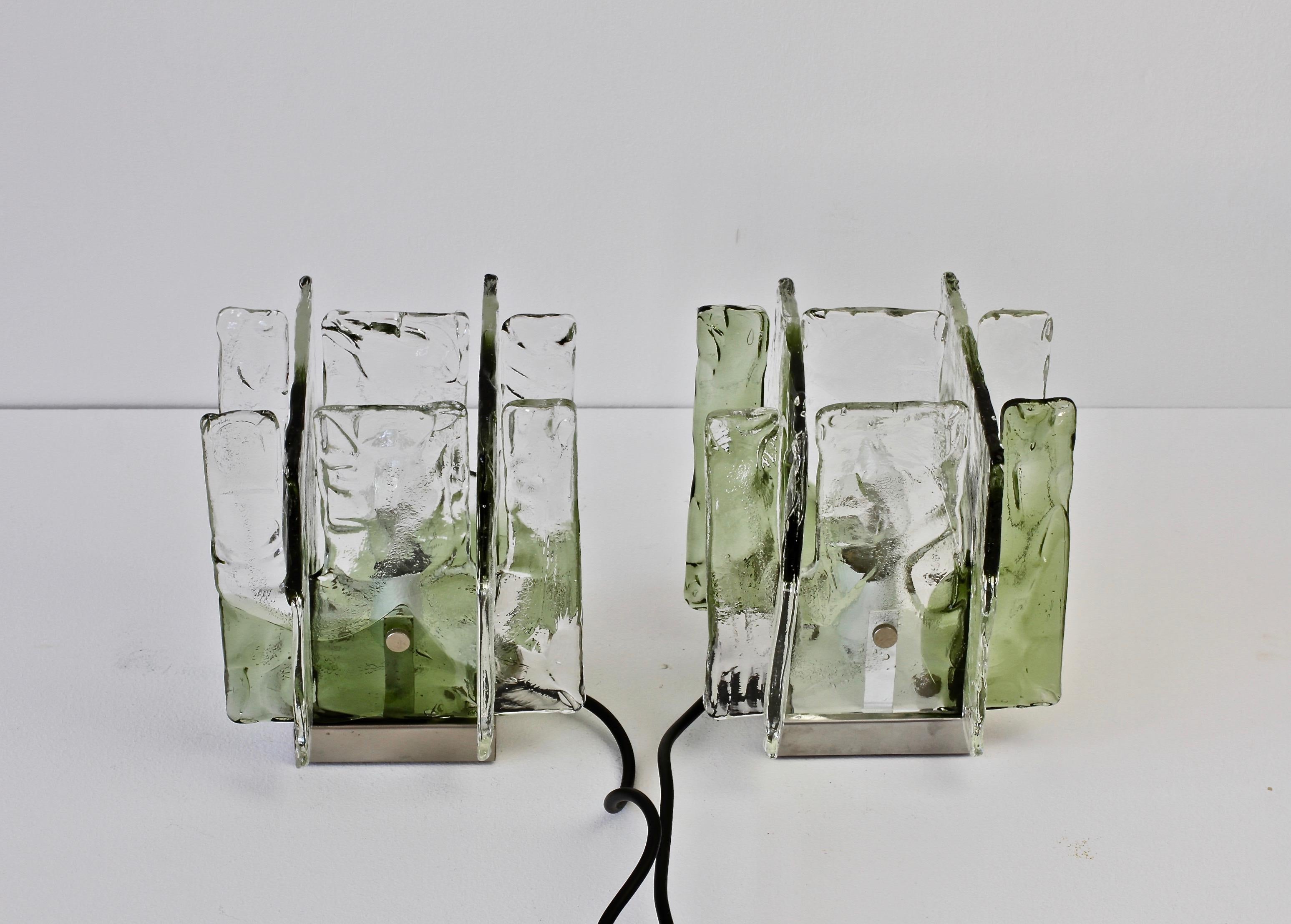 Pair of 1970s Vintage Carlo Nason for Mazzega Green and Clear Glass Table Lamps In Good Condition In Landau an der Isar, Bayern