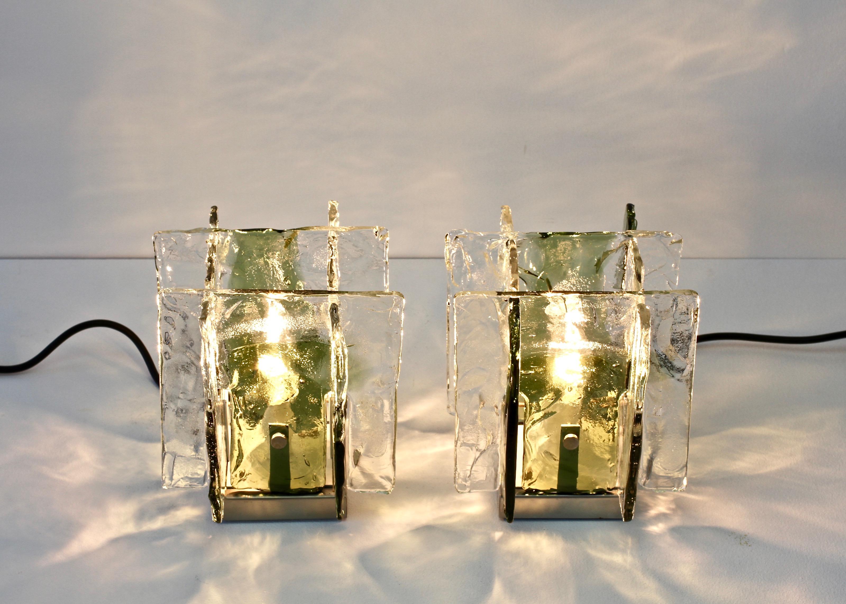 Pair of 1970s Vintage Carlo Nason for Mazzega Green and Clear Glass Table Lamps 1