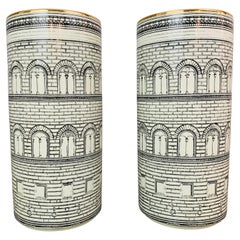 Pair of 1970s Vintage Fornasetti "Architettura" Cylindrical Vase in the Style of