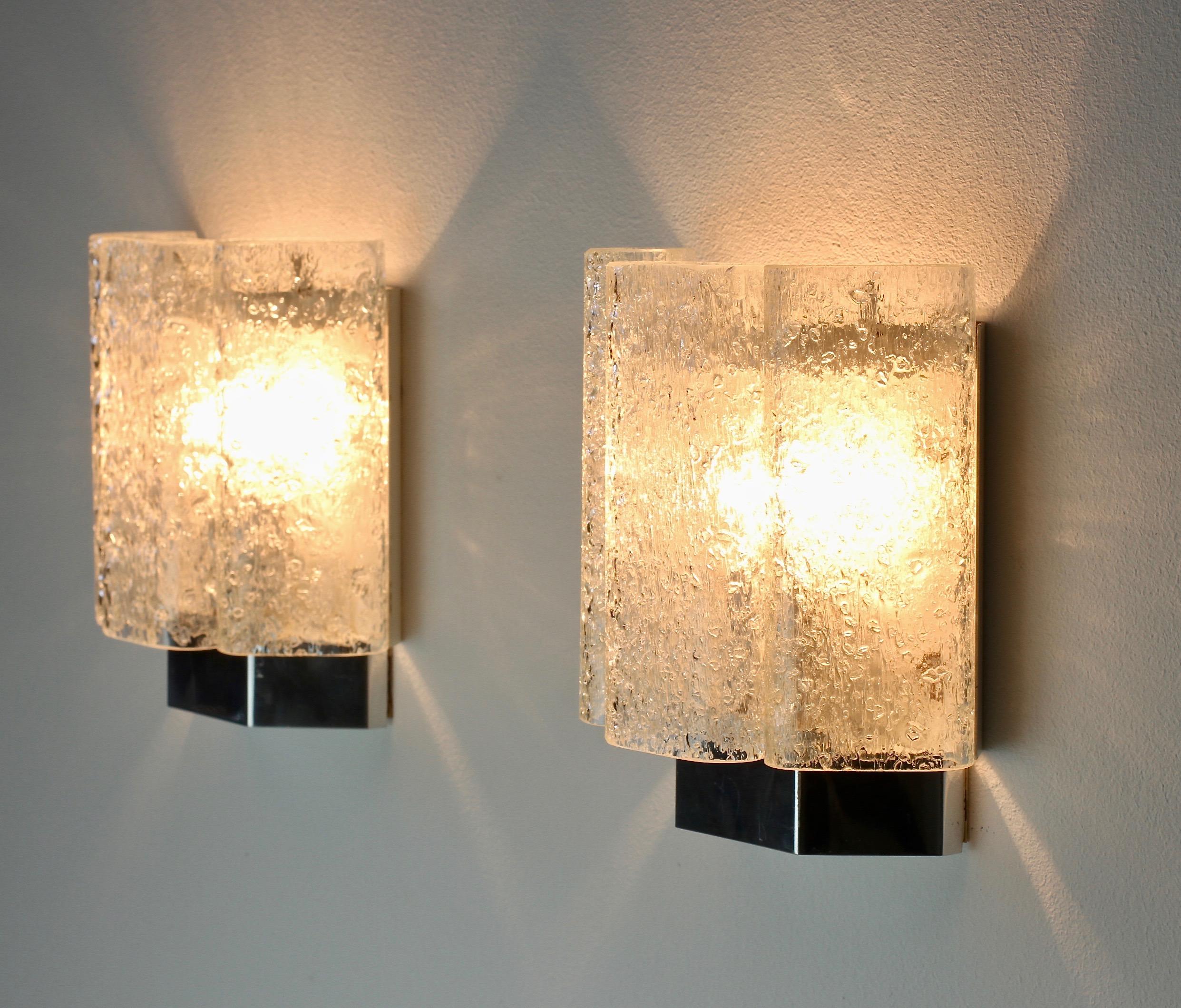 Pair of 1970s Vintage Frit Glass Wall Lights or Vanity Sconces by Doria Leuchten 1