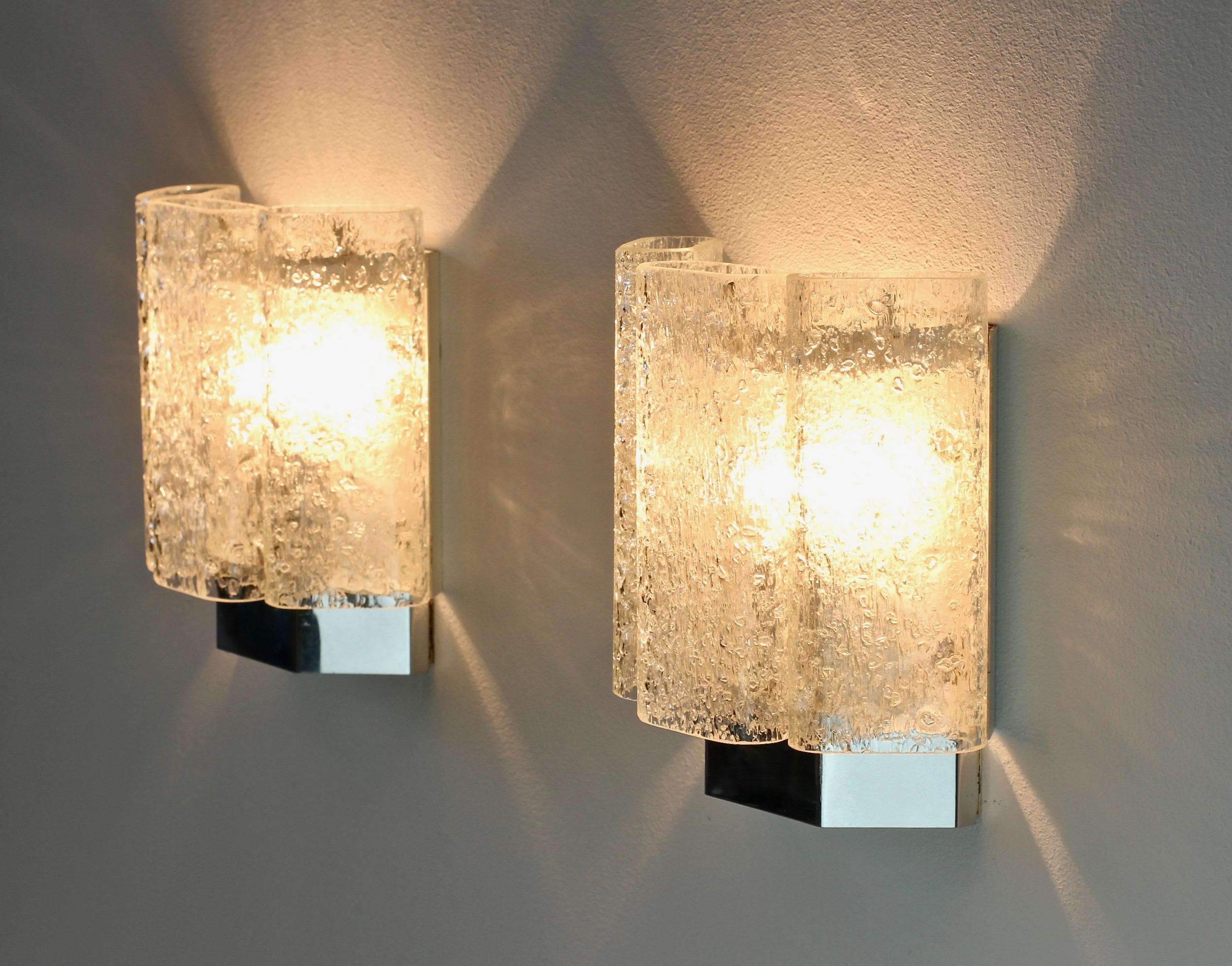 Pair of 1970s Vintage Frit Glass Wall Lights or Vanity Sconces by Doria Leuchten 2