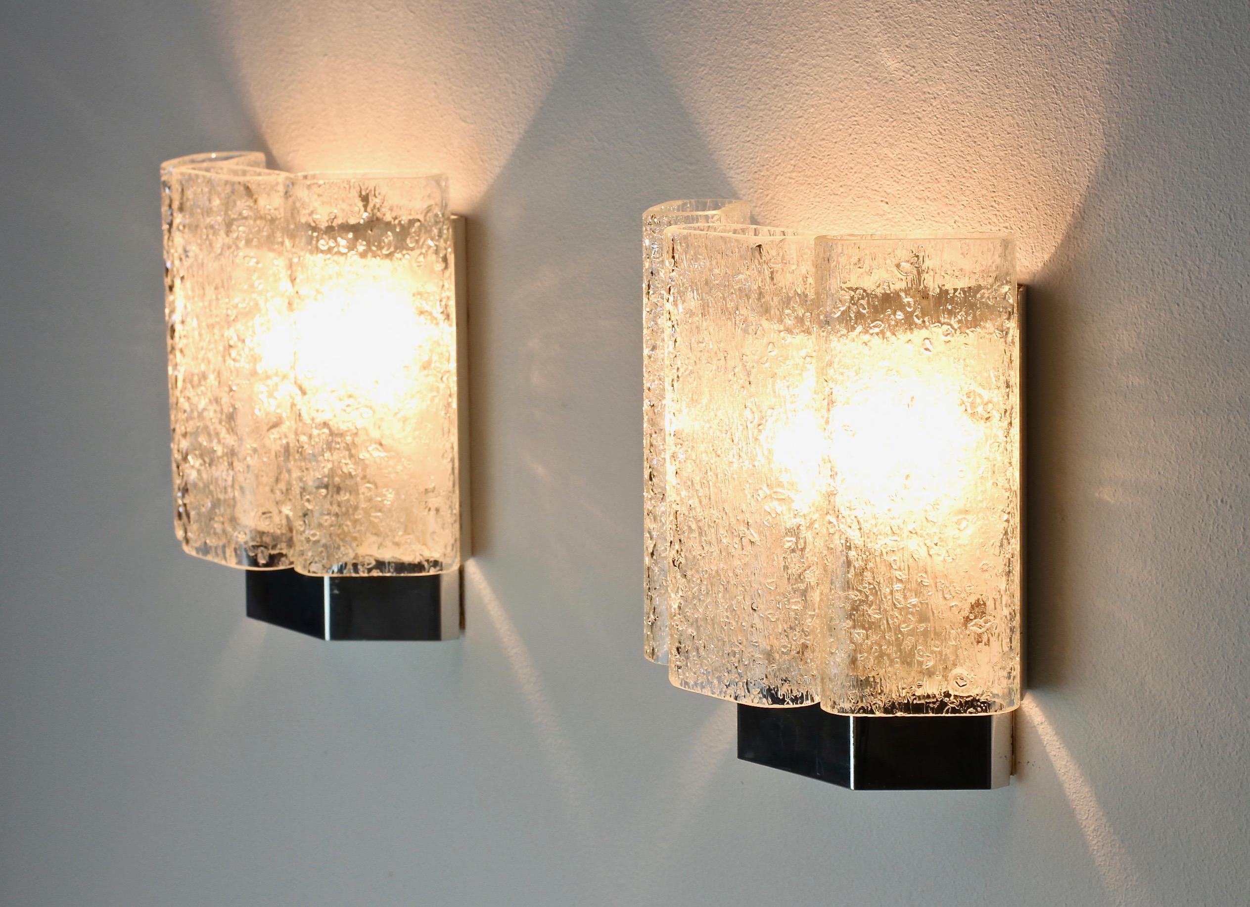 Pair of 1970s Vintage Frit Glass Wall Lights or Vanity Sconces by Doria Leuchten 3