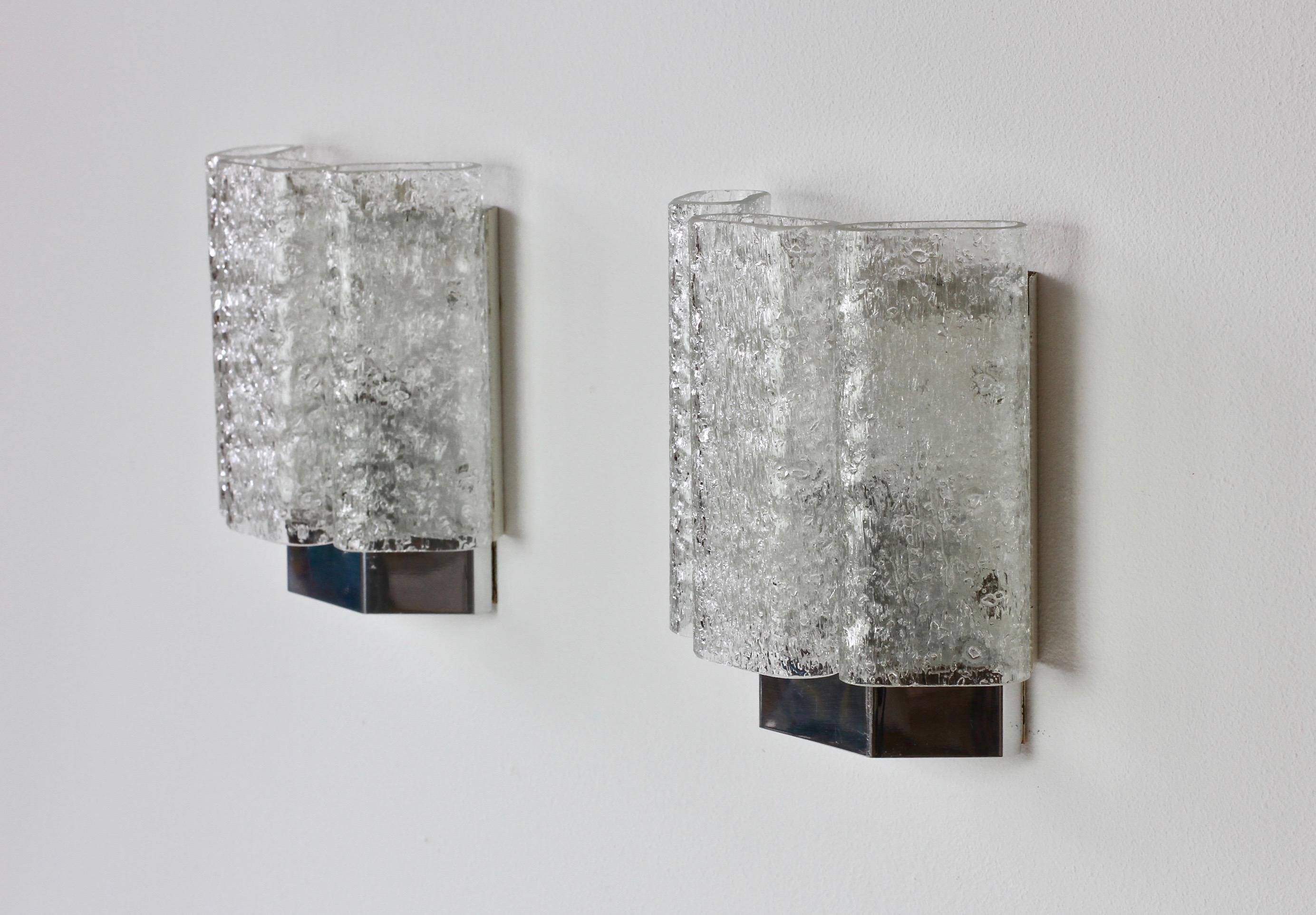 Pair of 1970s Vintage Frit Glass Wall Lights or Vanity Sconces by Doria Leuchten 4