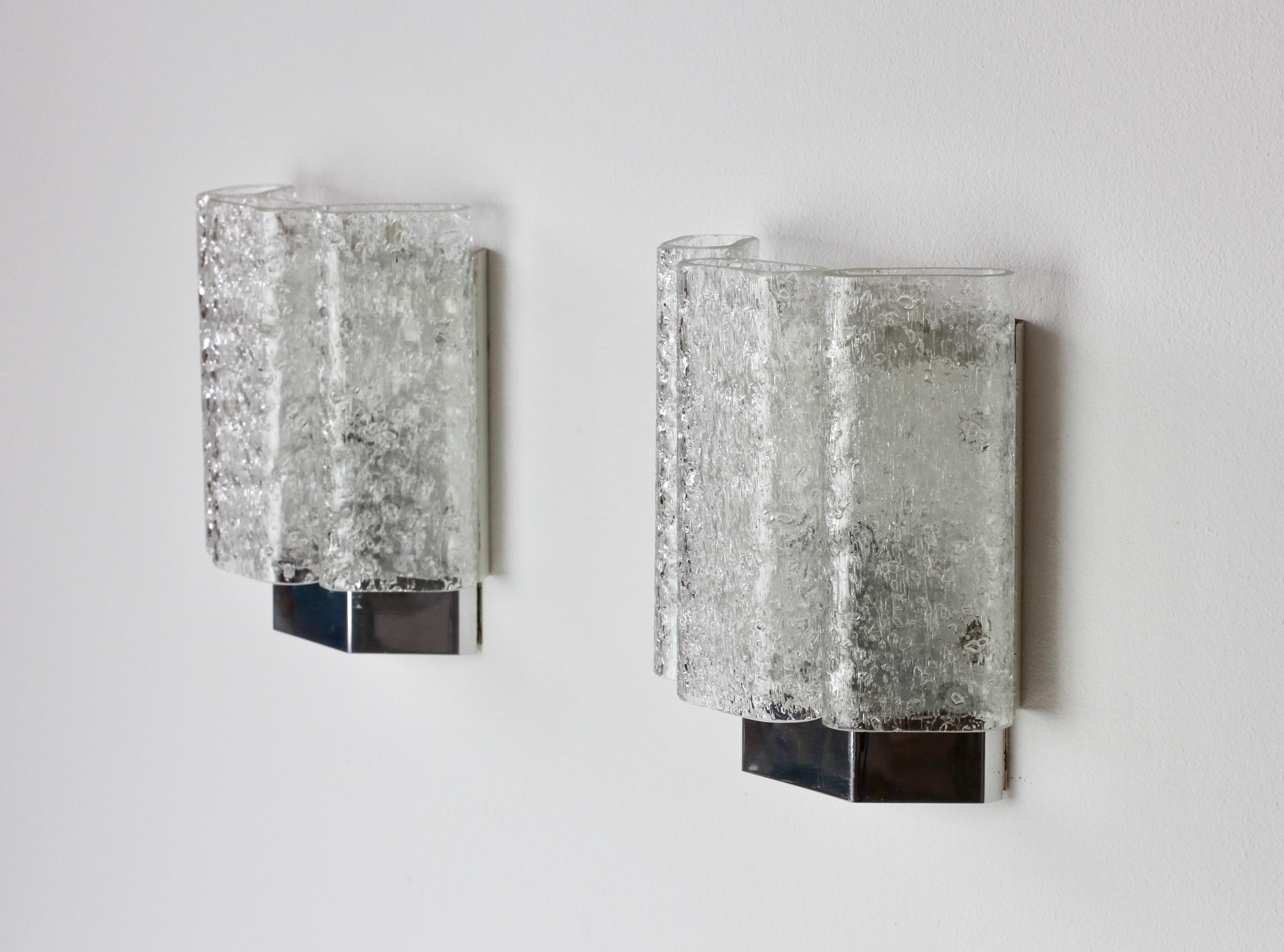 20th Century Pair of 1970s Vintage Frit Glass Wall Lights or Vanity Sconces by Doria Leuchten
