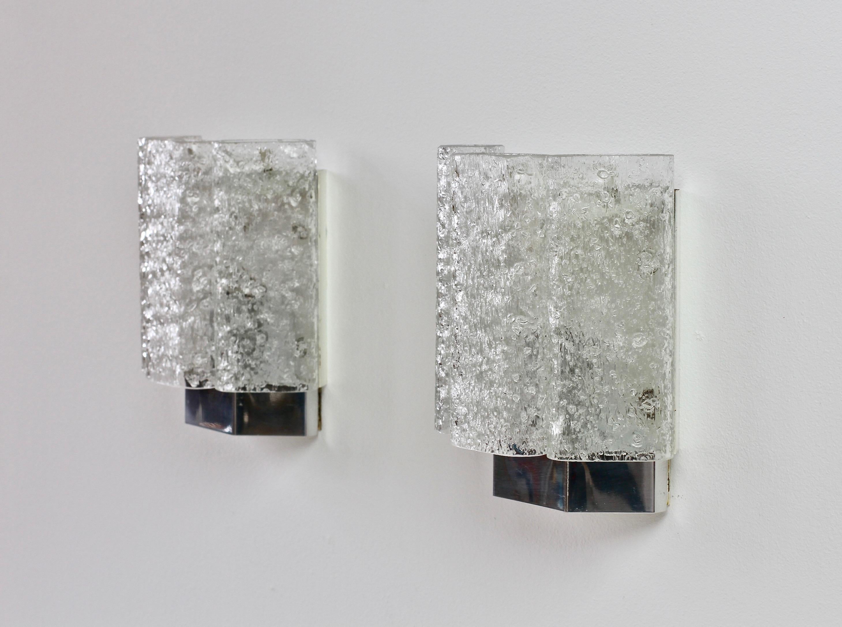 Metal Pair of 1970s Vintage Frit Glass Wall Lights or Vanity Sconces by Doria Leuchten
