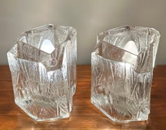 Pair of 1970s Vintage German Peill & Putzler Glacier Iced Glass Table Lamps