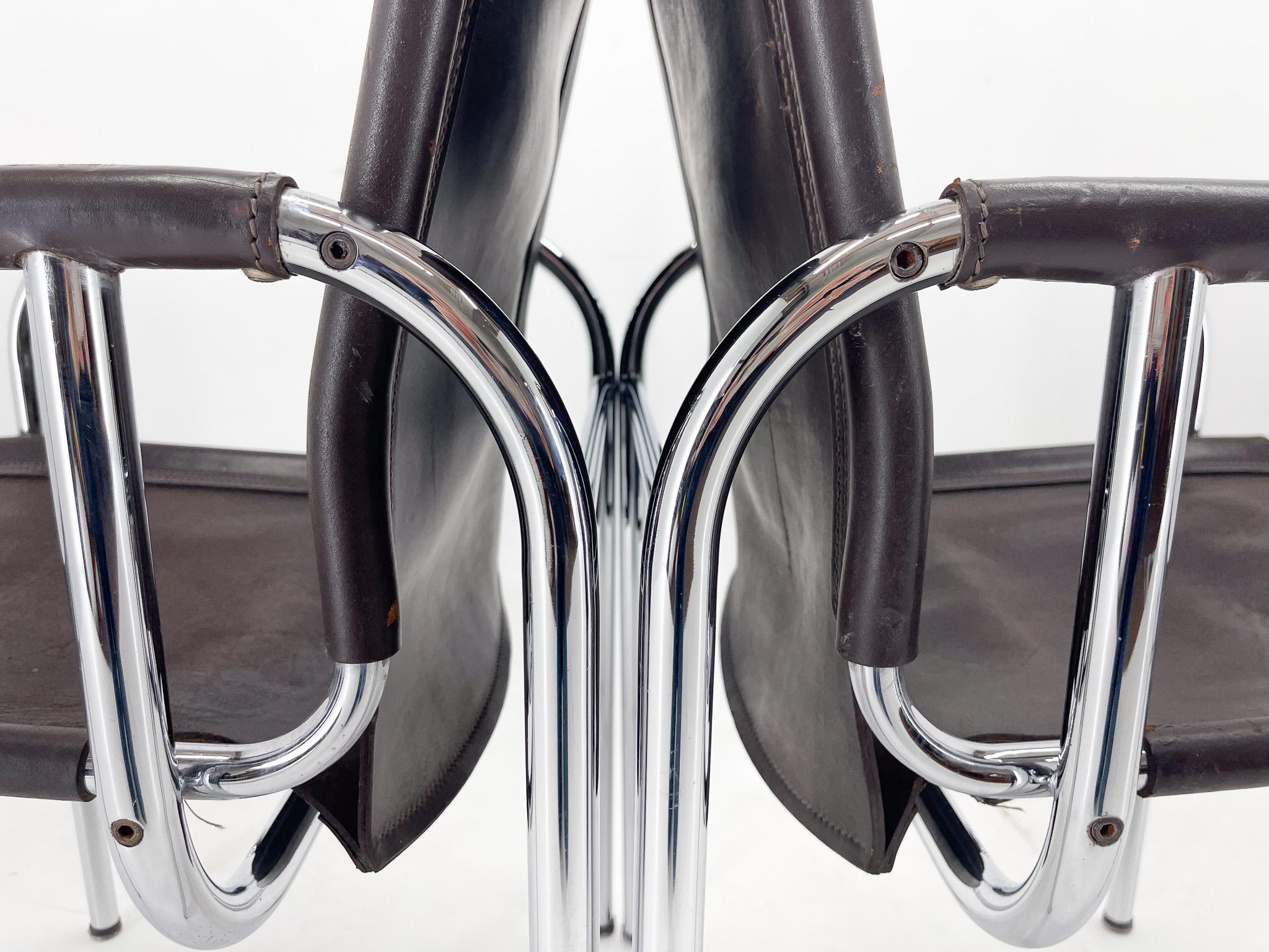 Pair of 1970s Vintage Hans Eichenberger Leather & Chrome Lounge Chairs, Labeled For Sale 6