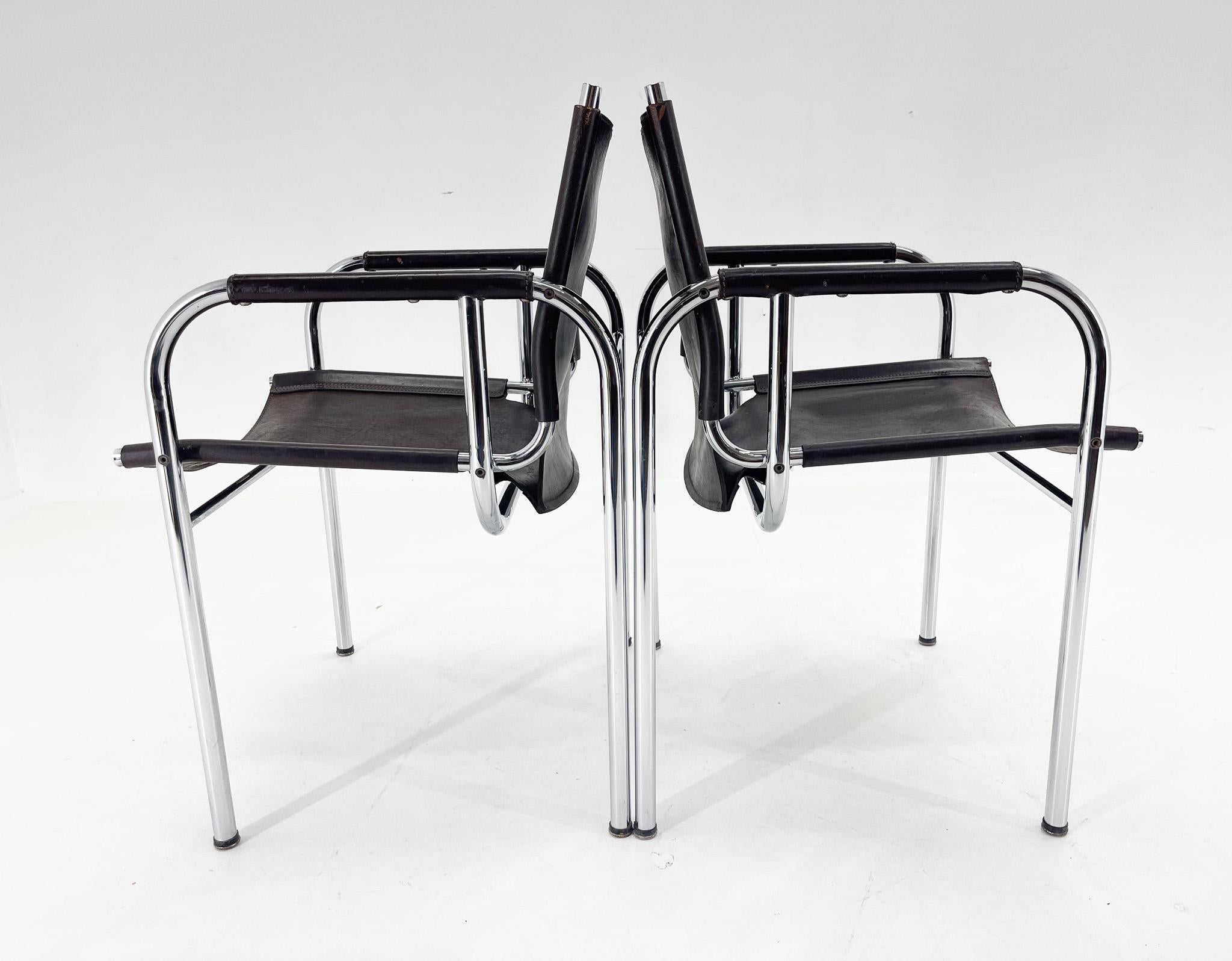 Pair of 1970s Vintage Hans Eichenberger Leather & Chrome Lounge Chairs, Labeled For Sale 8
