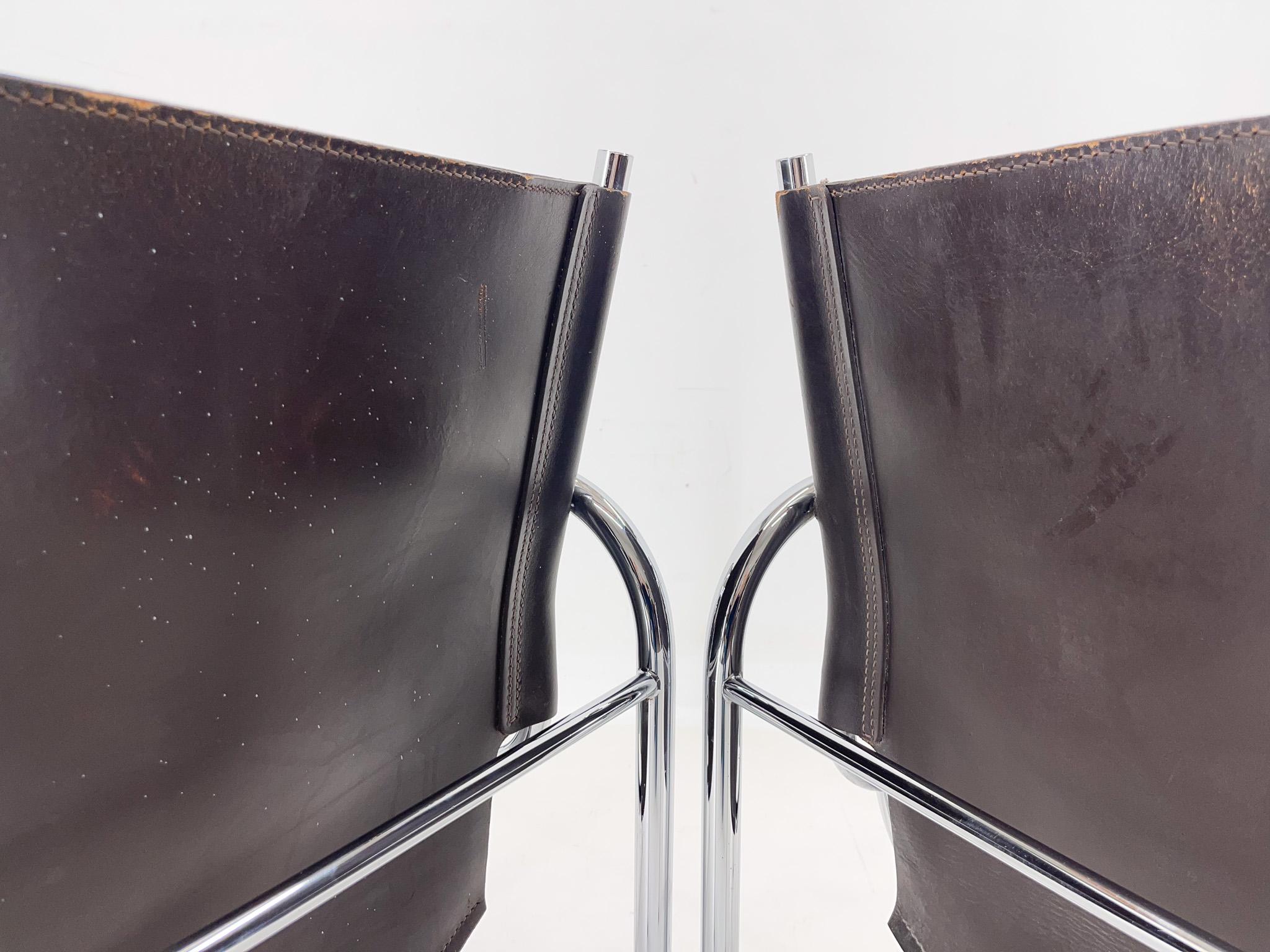 Pair of 1970s Vintage Hans Eichenberger Leather & Chrome Lounge Chairs, Labeled For Sale 2
