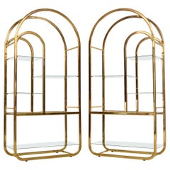 Pair of 1970s Vintage Italian Brass Display Cabinets