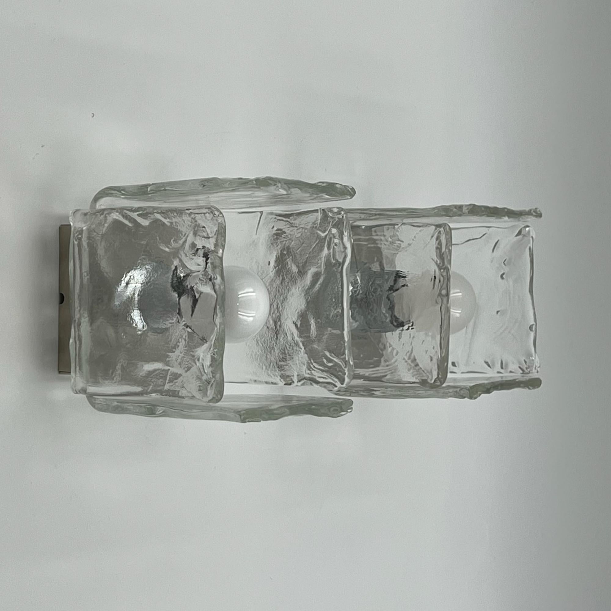 Métal Paire de lampes vintage des années 1970 fabriquées à la main en verre de Murano par Toso en vente