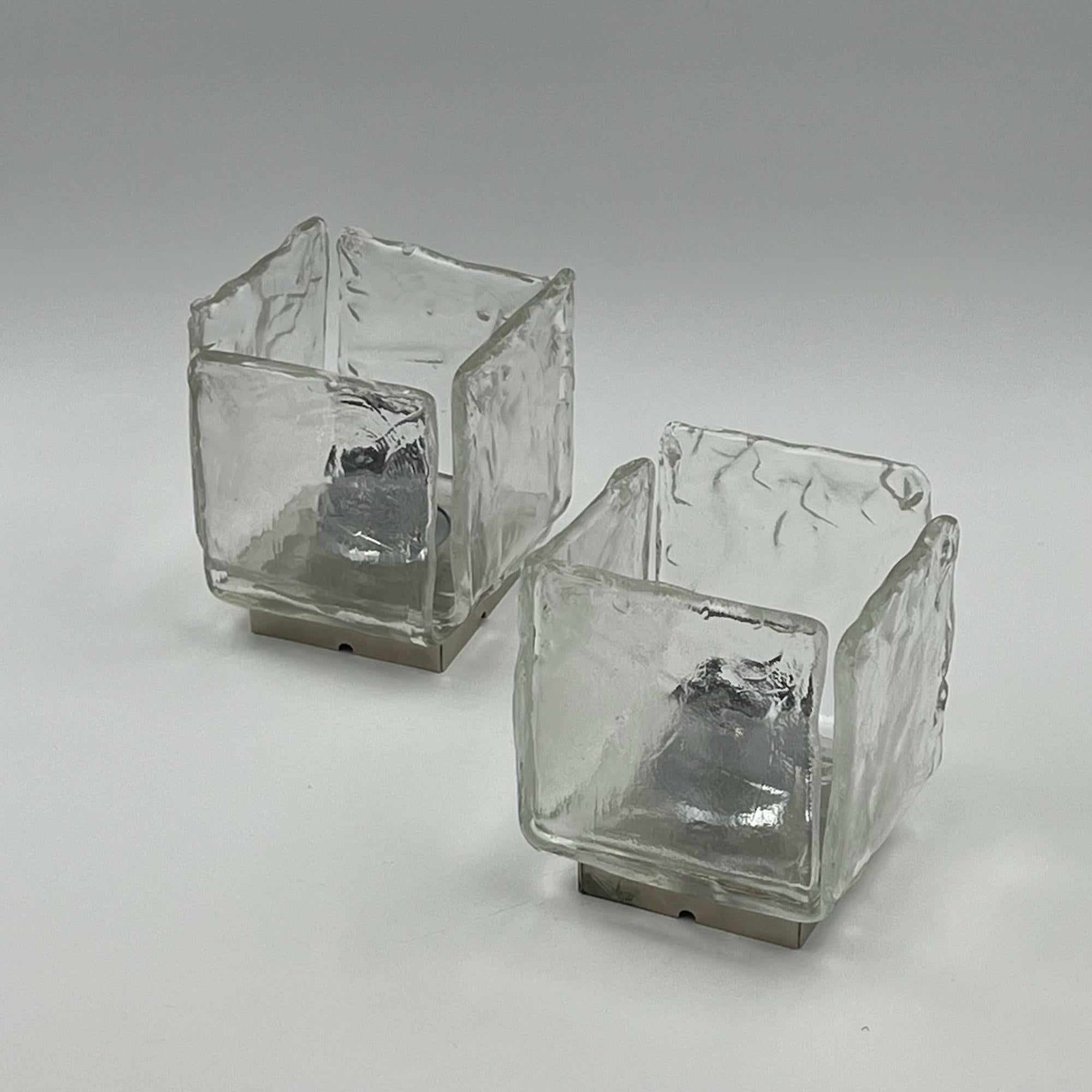 Paire de lampes vintage des années 1970 fabriquées à la main en verre de Murano par Toso en vente 1