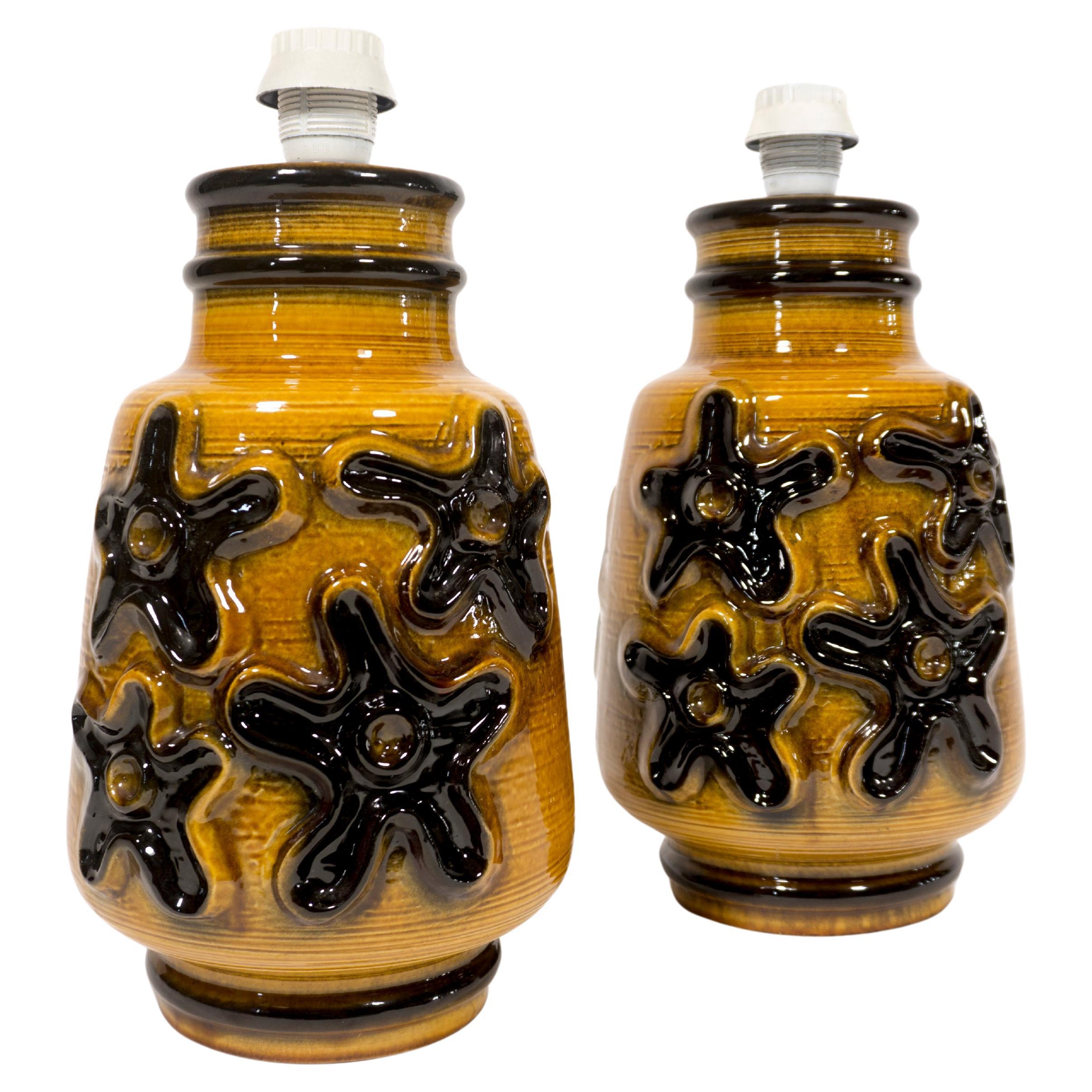 Coppia di lampade da tavolo Carstens in ceramica della Germania Occidentale, vintage, degli anni '70.