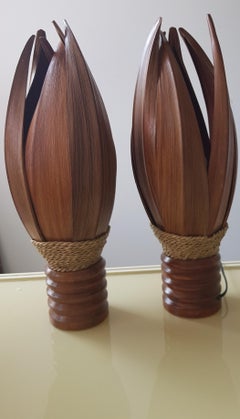 Pair of 1970s Vintage Palm Table Lamps