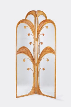 Pair of 1970s Vivai del Sud Parma Series Faux Bamboo Mirrored Screens