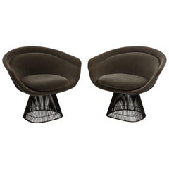 Pair of 1970s Warren Platner for Knoll Bronze Lounge Chairs, Grey Velvet