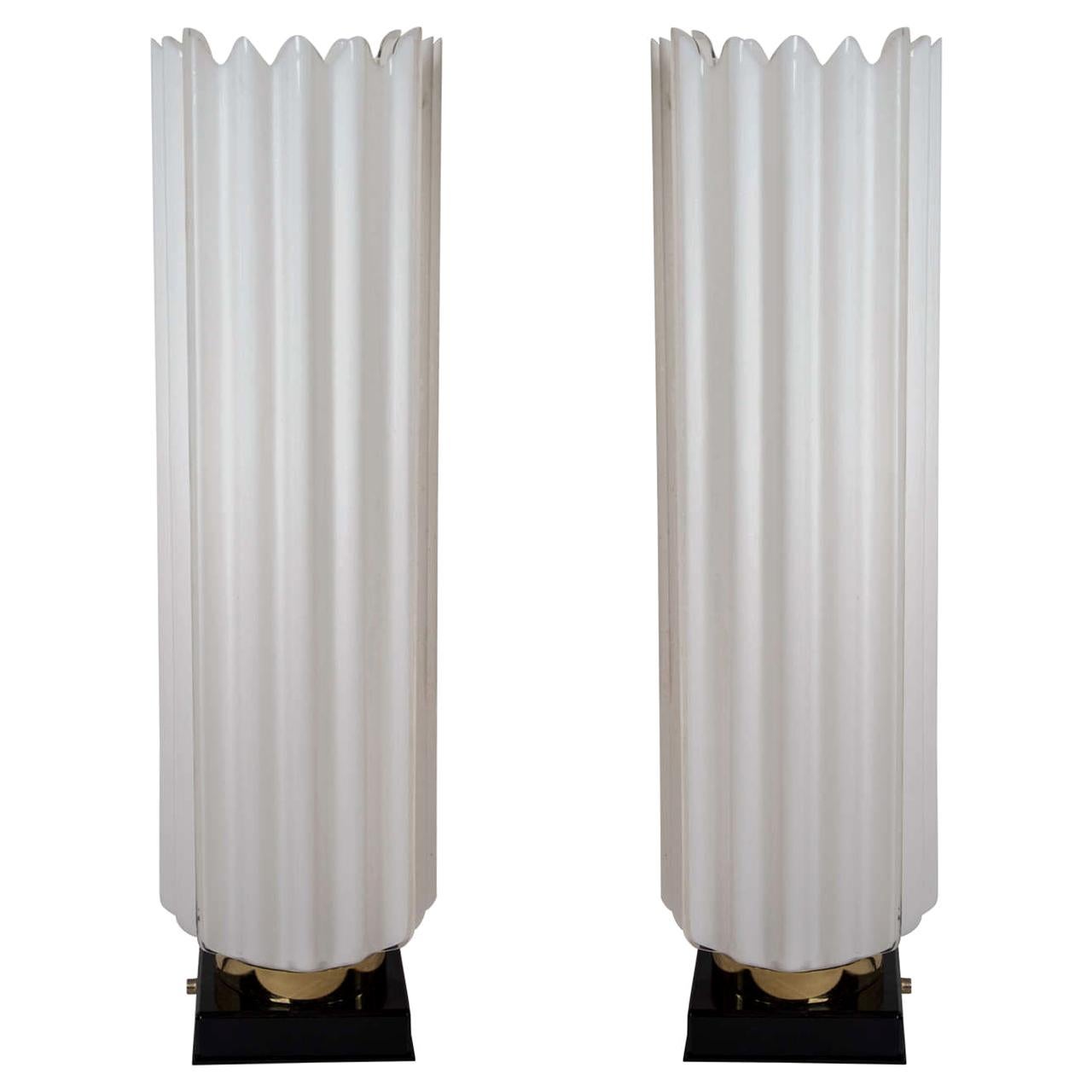 Pair of 1970s White Acrylic Lamps by Rougier