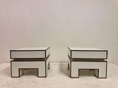 Pair of 1970s White Bedside Tables with Brass By Alain Delon for Maison Jansen
