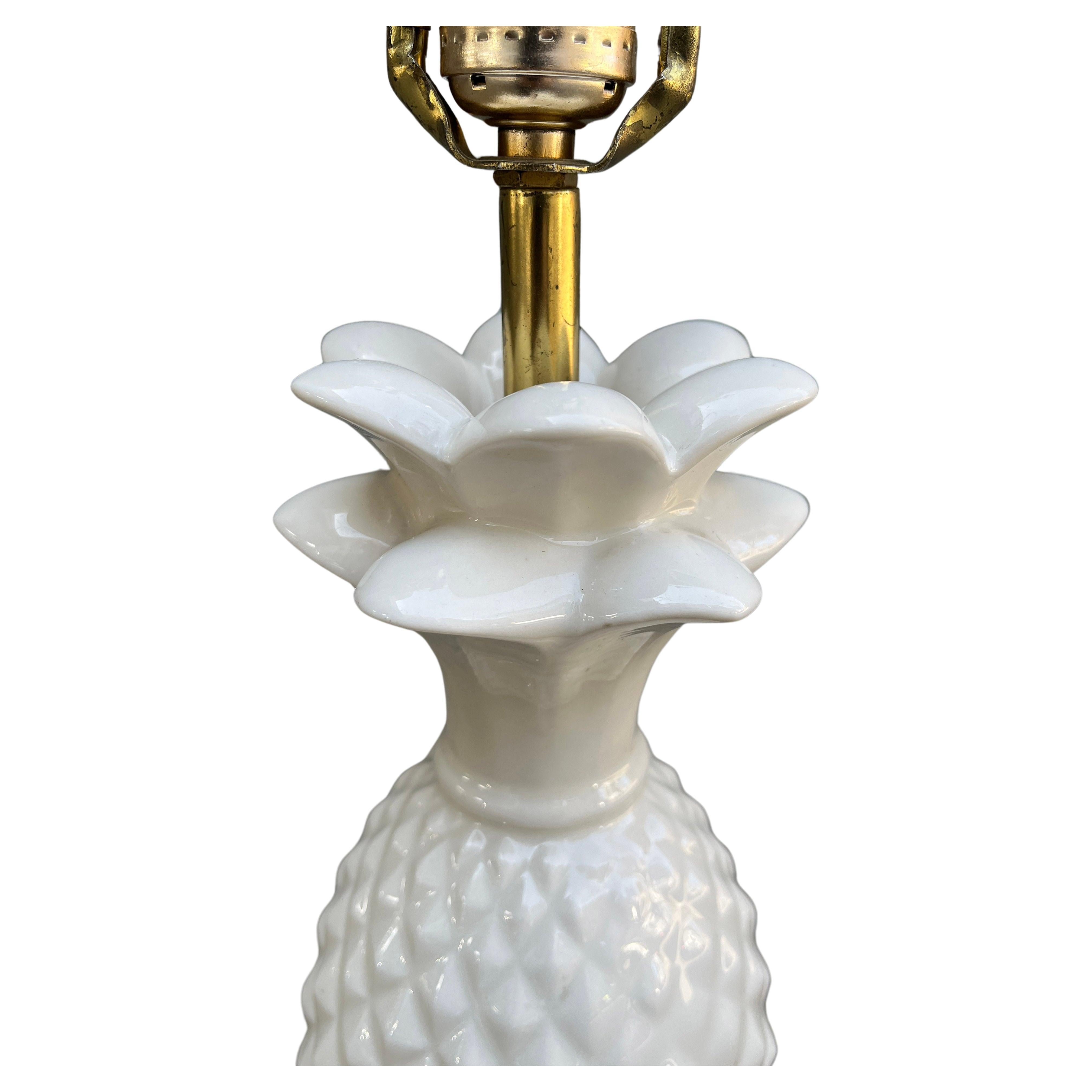Italian Pair of 1970's White Ceramic Pineapple Lamps For Sale