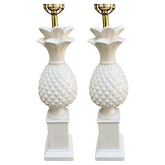 Vintage Pair of 1970's White Ceramic Pineapple Lamps