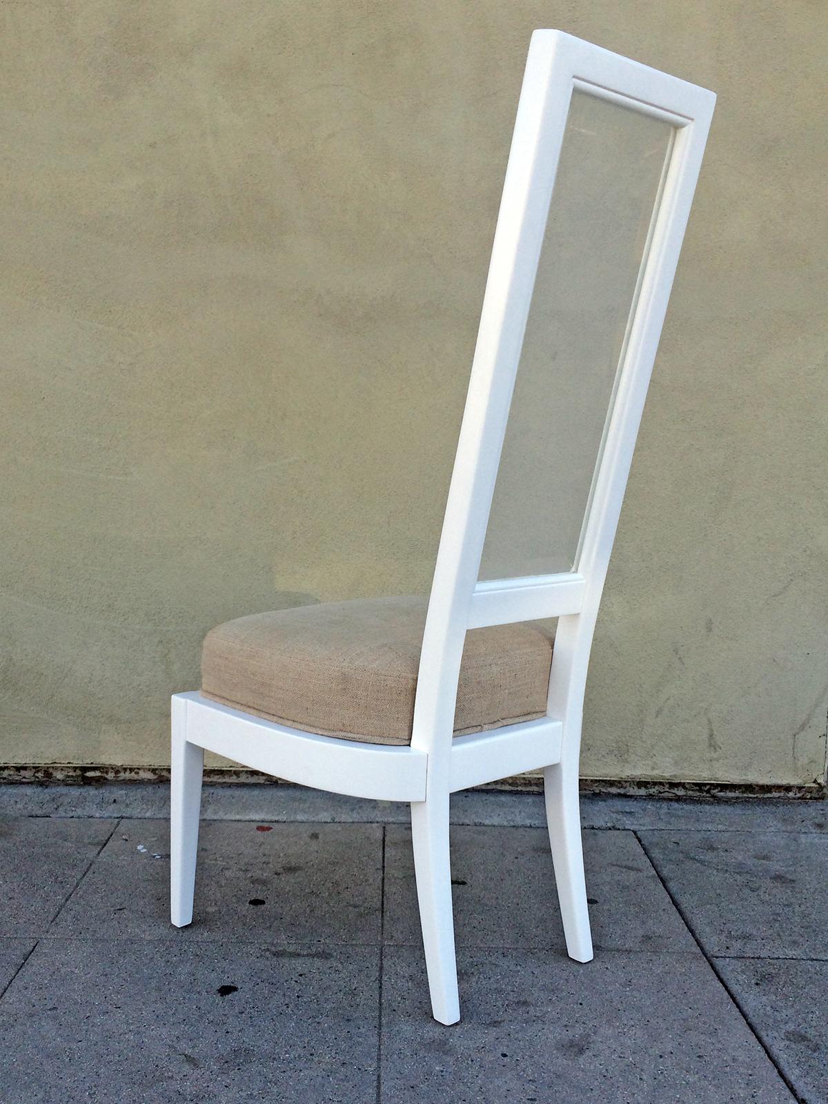American Pair of 1970s White Lacquer and Lucite Beige Dining Chairs For Sale