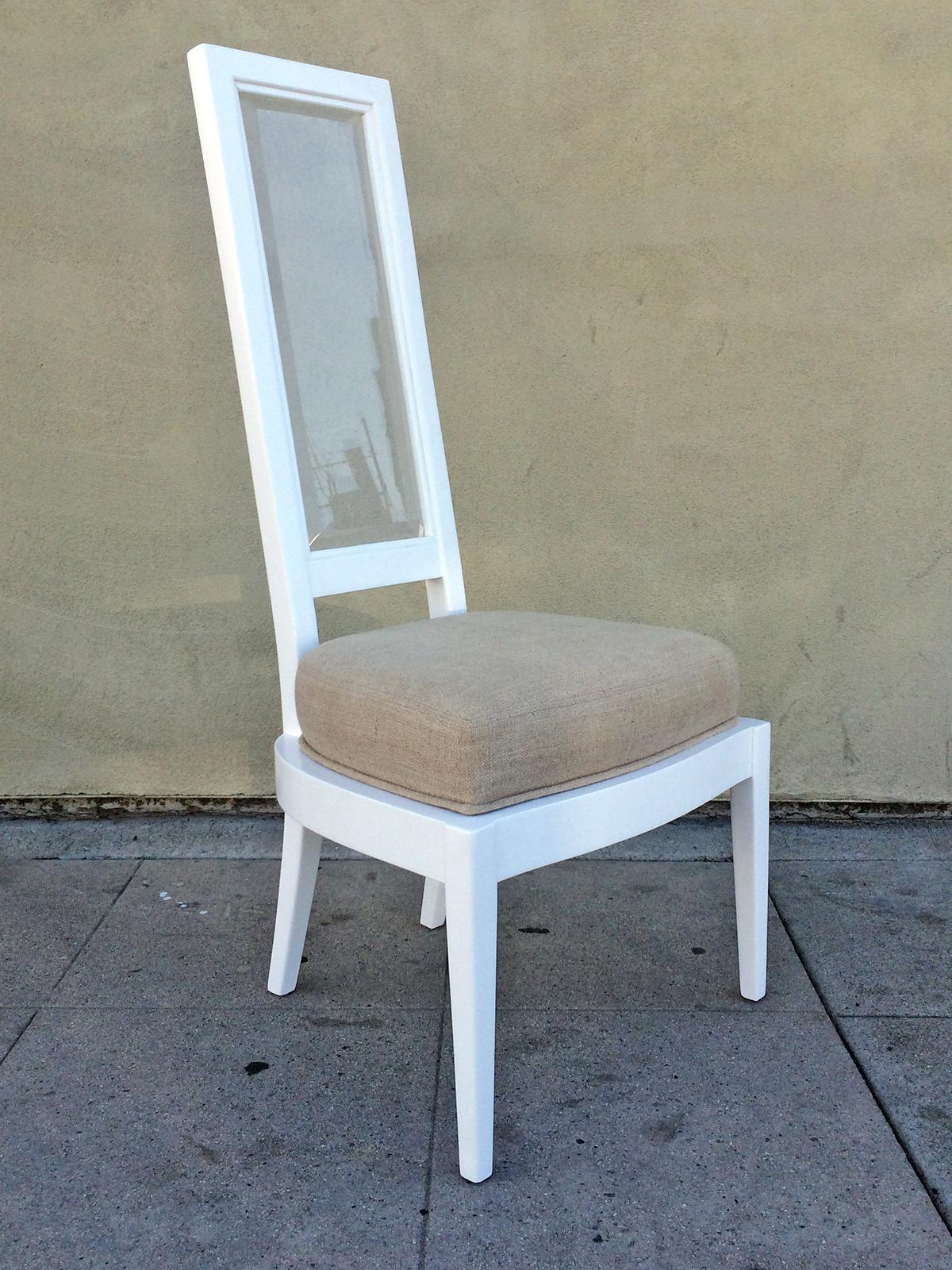 Pair of 1970s White Lacquer and Lucite Beige Dining Chairs In Excellent Condition For Sale In Pasadena, CA