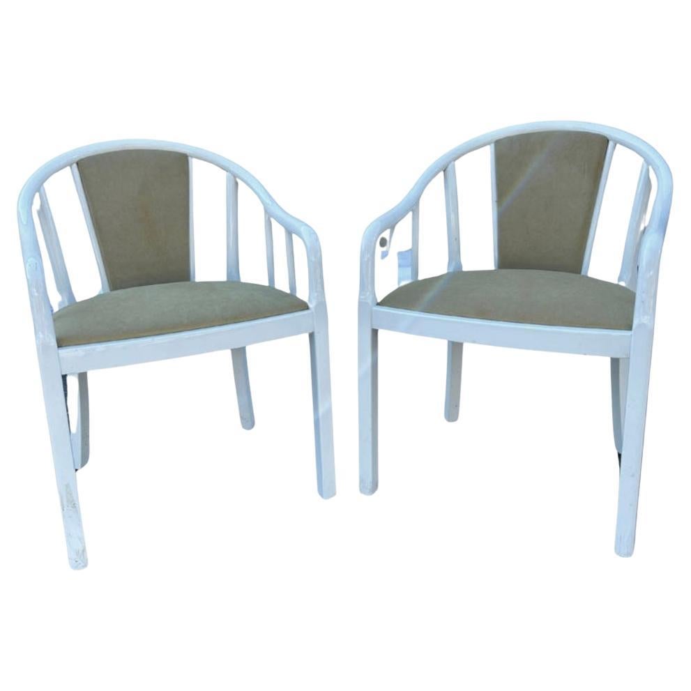 Pair of 1970s white lacquer curved back armchairs made in Italy 