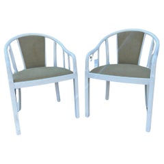 Vintage Pair of 1970s white lacquer curved back armchairs made in Italy 