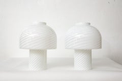 Pair of 1970's White Swirl Vetri Murano Mushroom Lamps