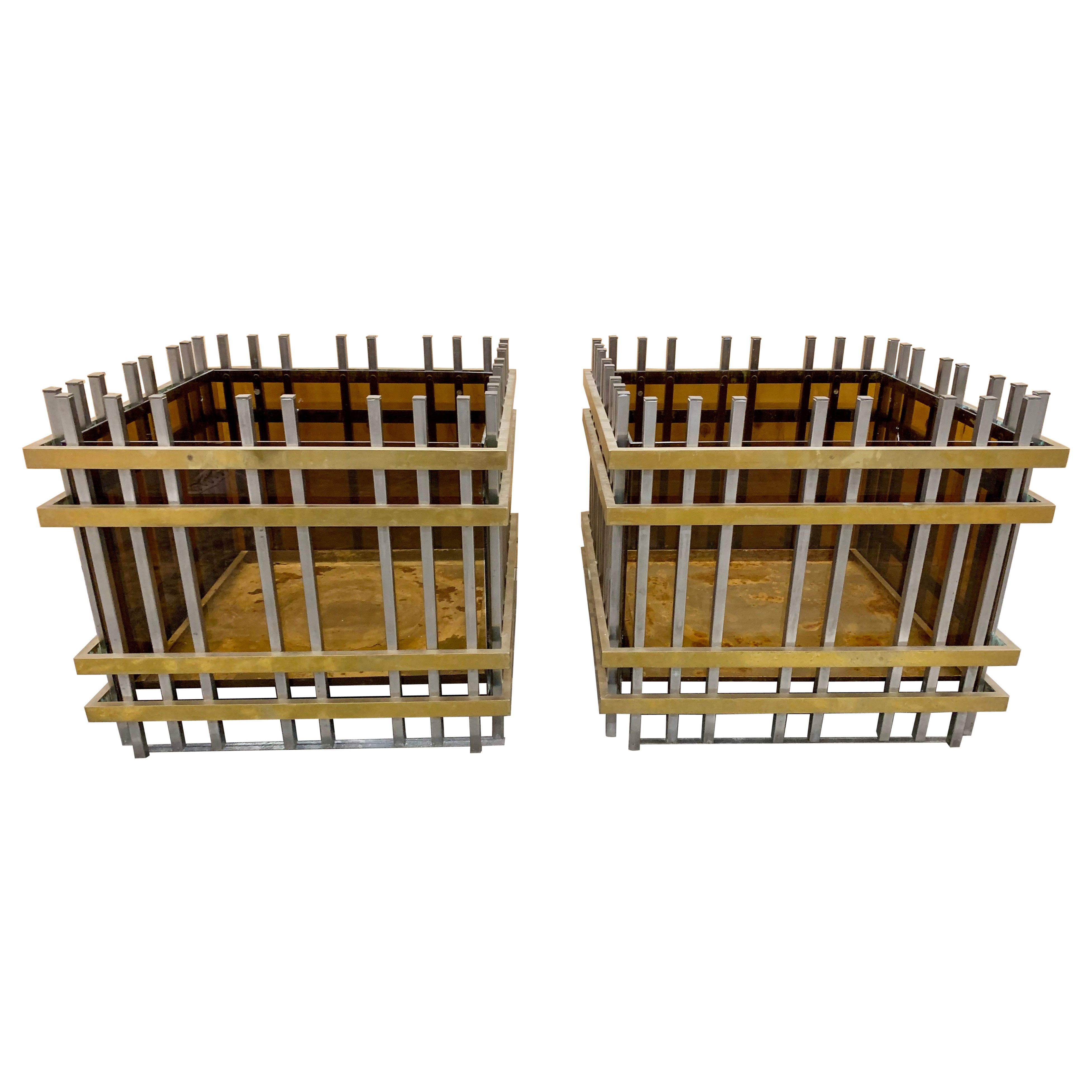 Pair of 1970s Willy Rizzo Style Jardinieres - Planters