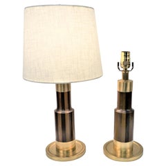 Pair of 1970's Wood and Bronze Table Lamps